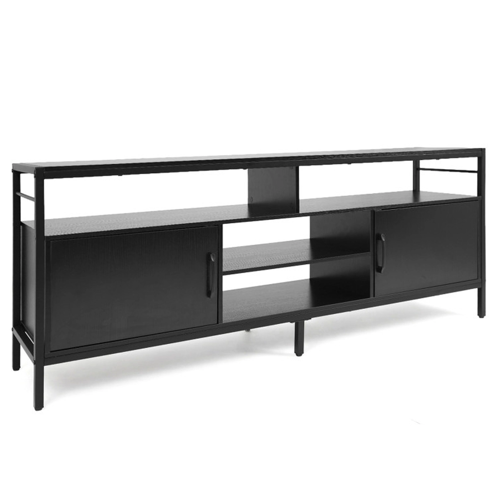 SUGIFT 58-in Industrial TV Stand with Cabinets and Adjustable Shelf 310-lb Capacity for TVs up to 65 in Black