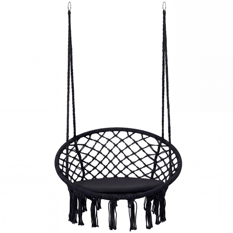Hivvago Macrame Swing Chair Hammock With Round Seat Cushion