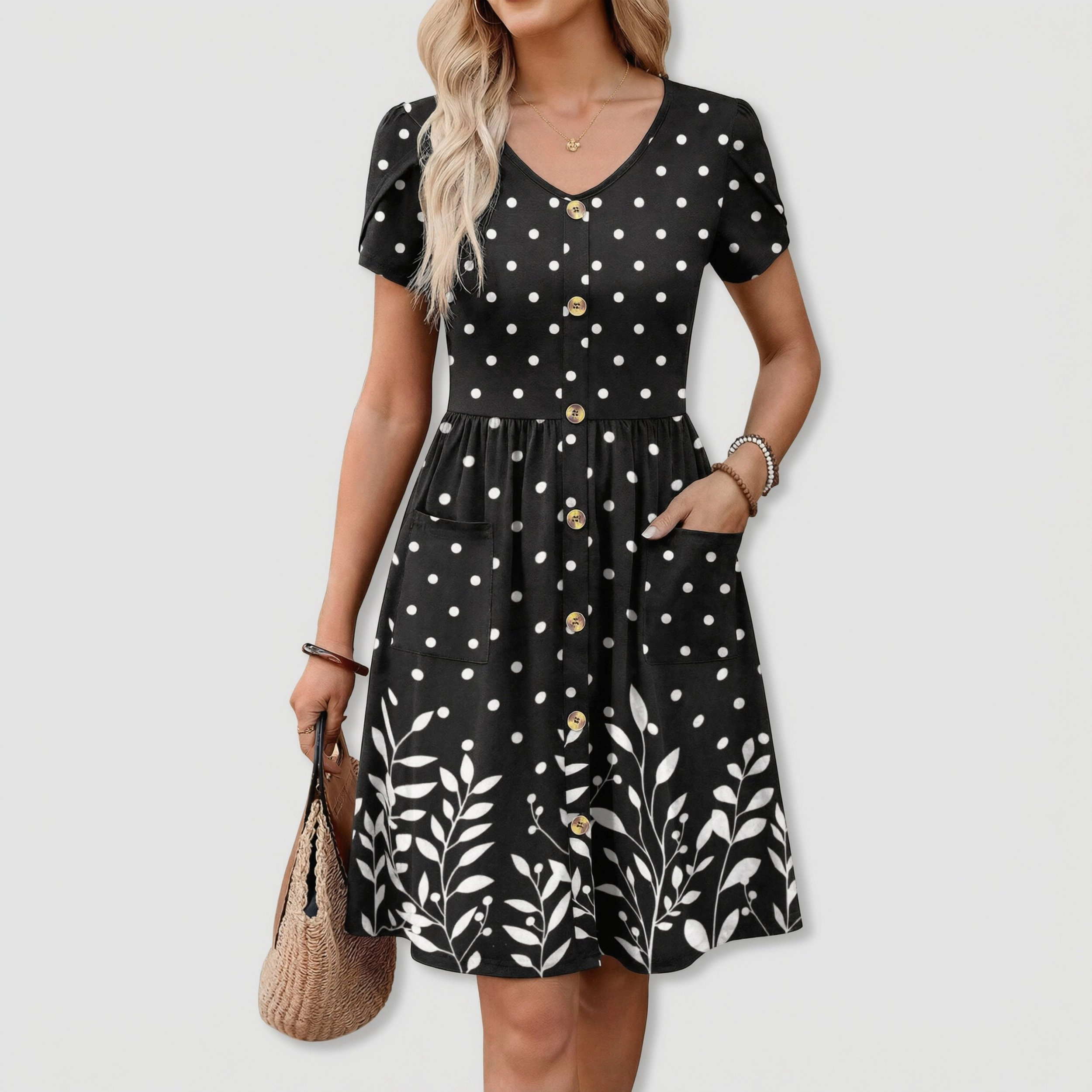 Zeagoo Women's V Neck Short Sleeve Knee Length Dress