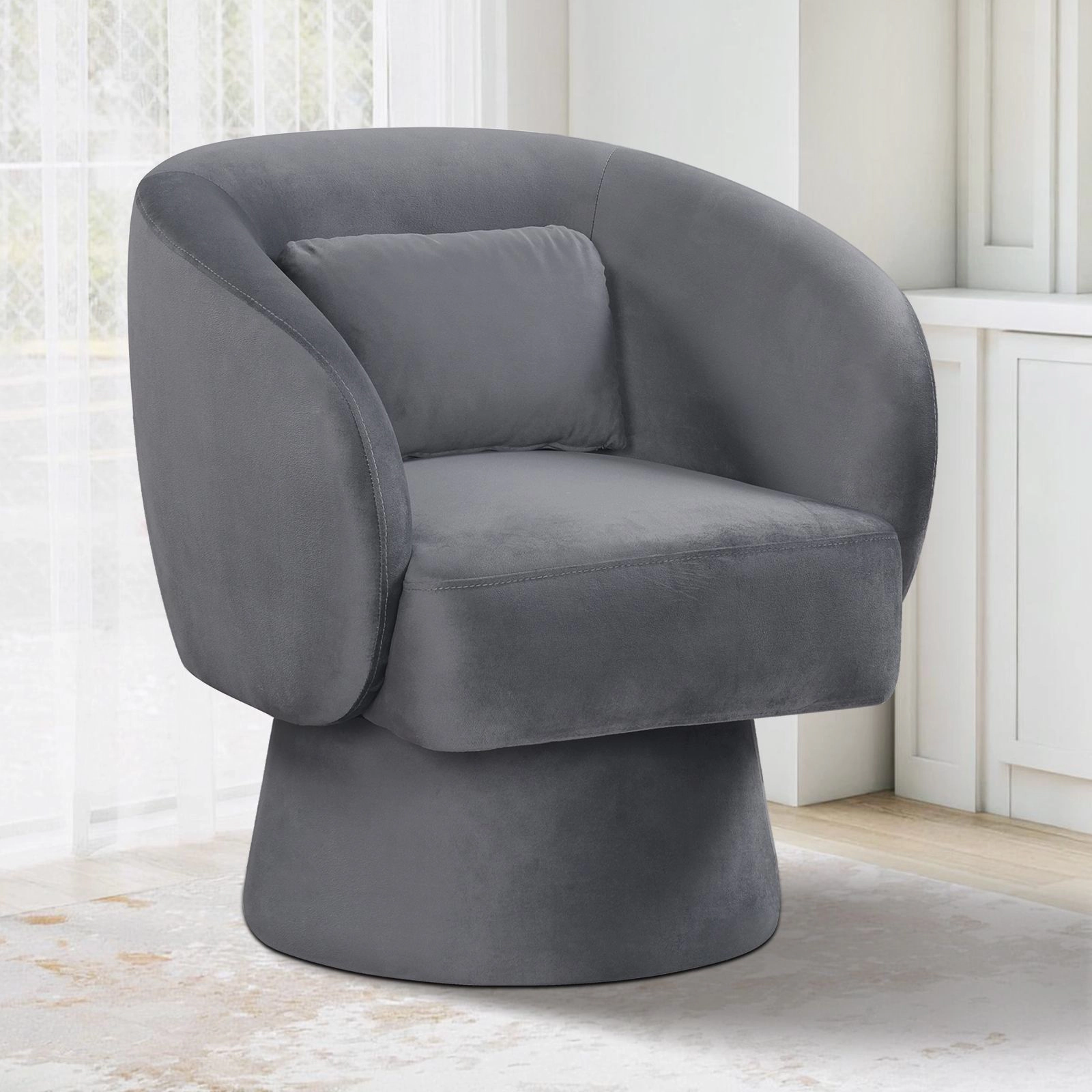 SlickBlue Unisex 360° Swivel Accent Chair with Lumbar Pillow