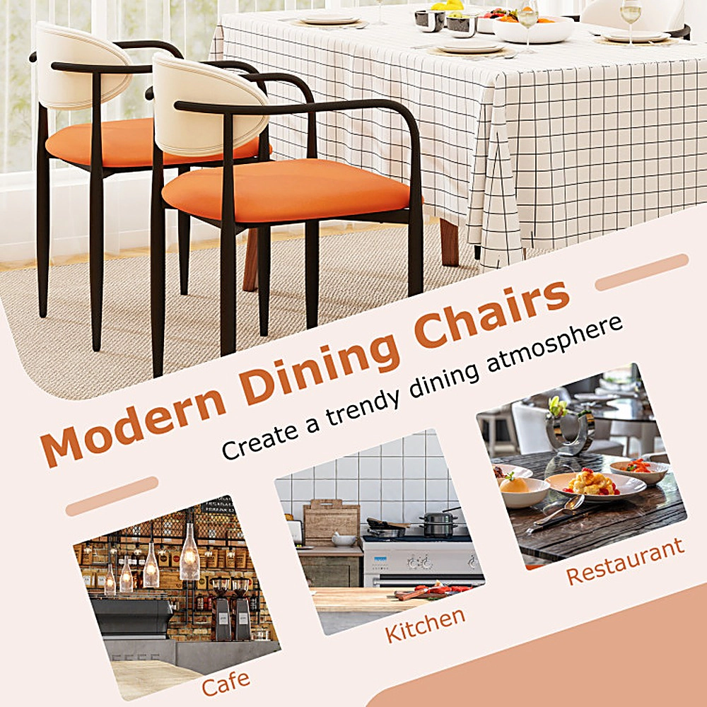 SUGIFT Set of 2 White Faux Leather Dining Chairs with Armrests and Metal Frame