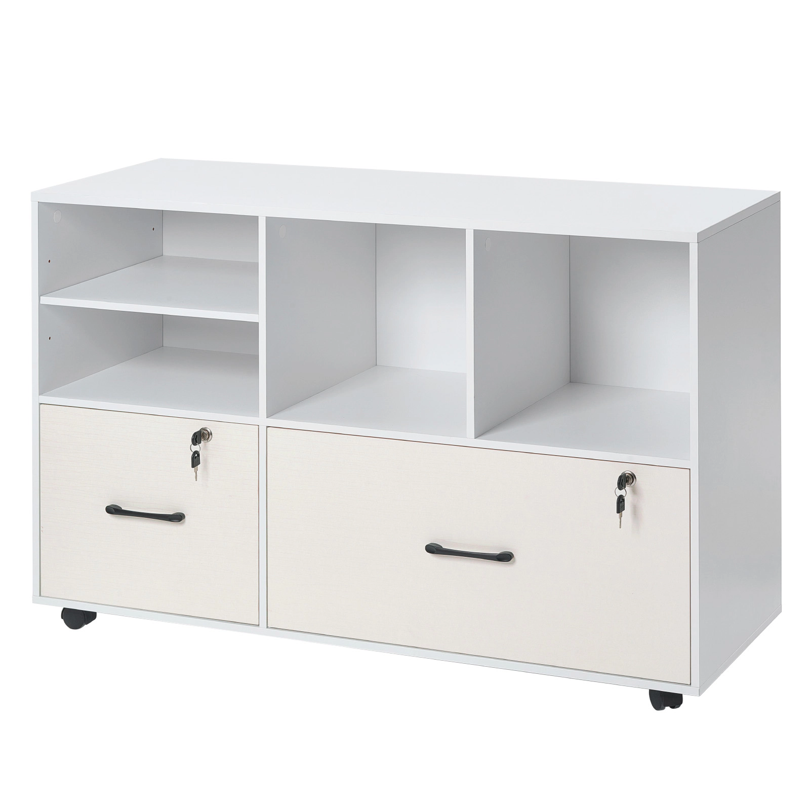 HONGGE 2-Drawer Rolling Storage Cabinet, Adjustable Shelves & Lockable Wheels, White Printer Stand, Home Office