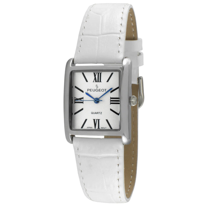 Peugeot Women's Tank Watch Roman Dial White Leather Strap