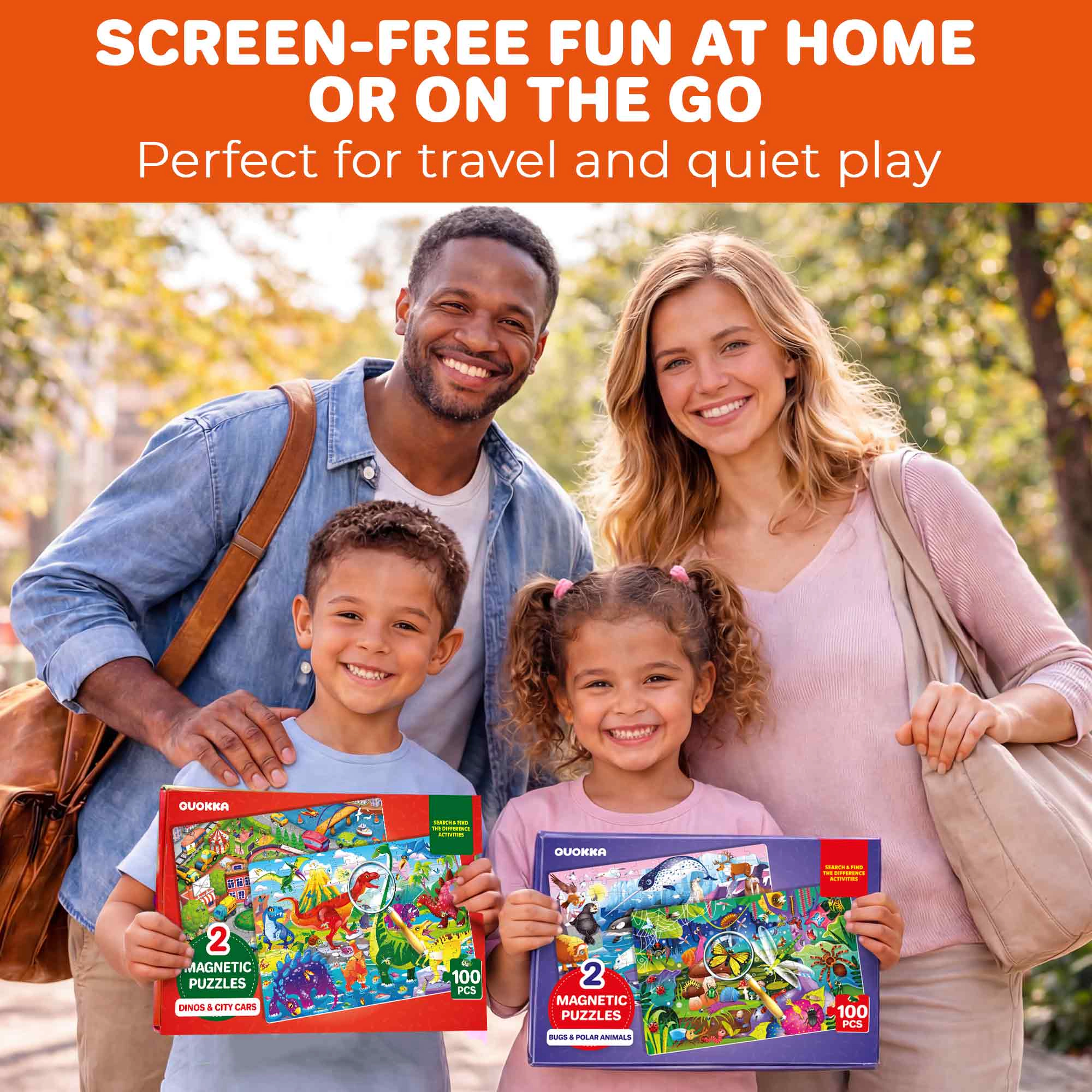 QUOKKA Magnetic Puzzle Book for Kids Ages 3–5, 100-Piece Travel Set with Ocean, Space & Dinosaur Themes