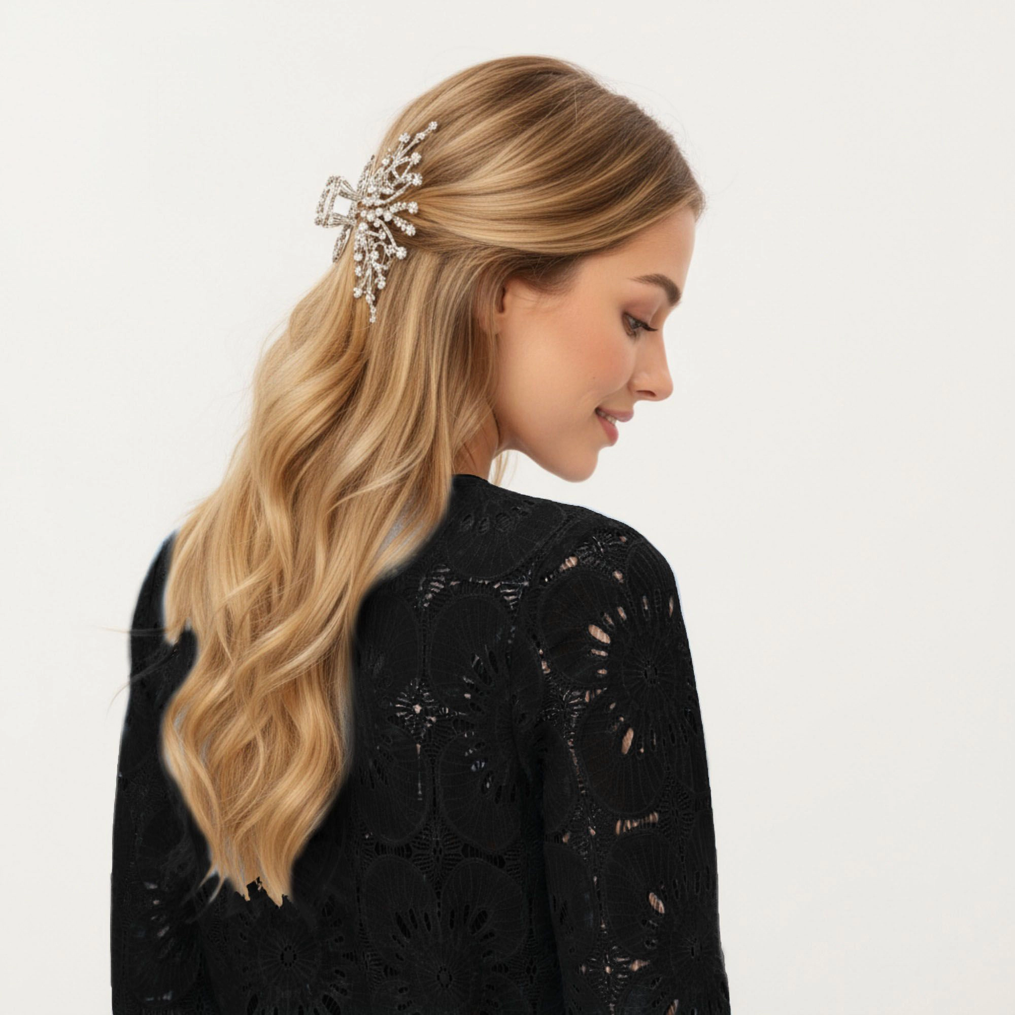 Anna-Kaci Women's Floral Lace Openwork Ruffle Cuff Long Sleeve Top