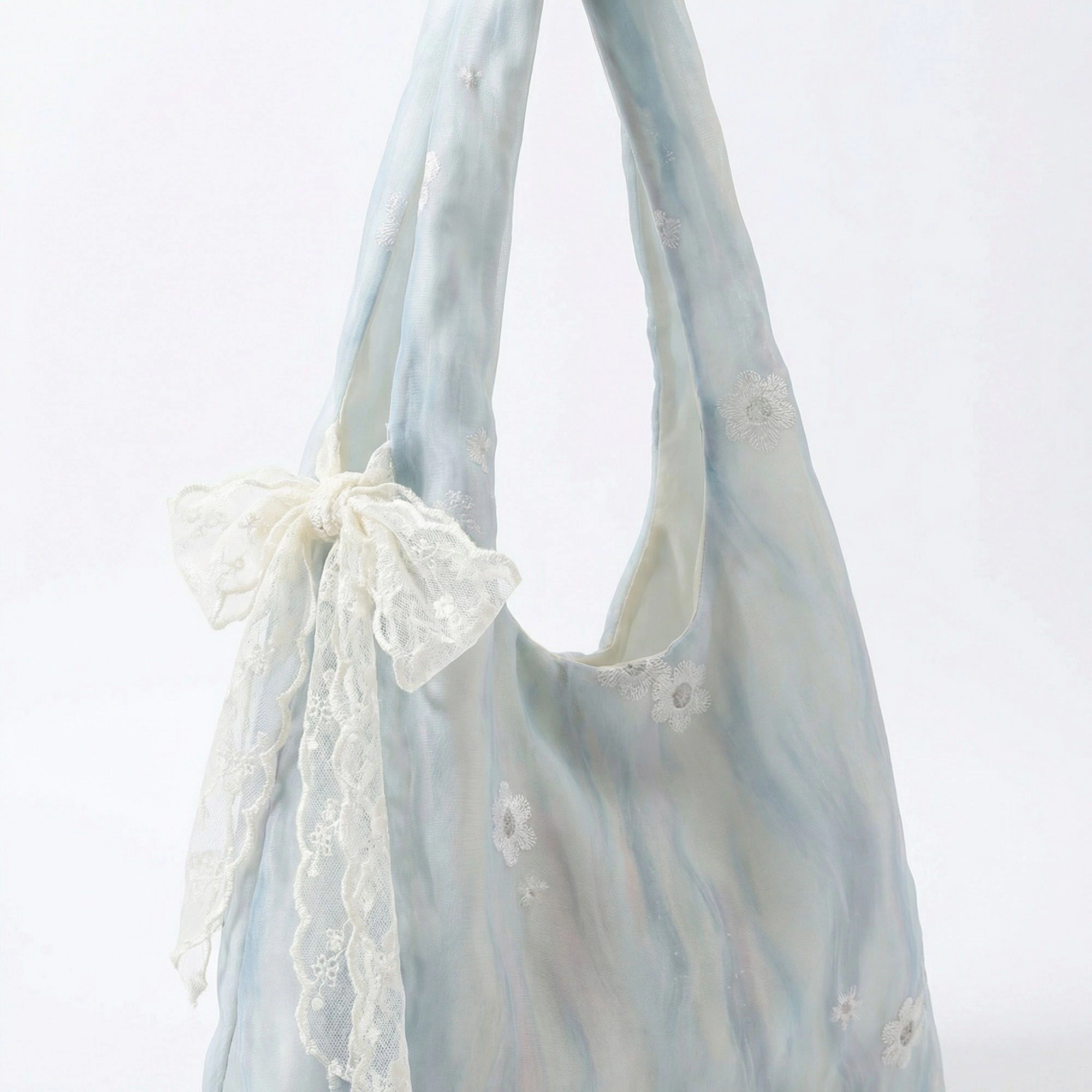 Alilang Women's Soft Shoulder Bag with Floral Embroidery Lace Bow Detail and Slouchy Hobo Silhouette