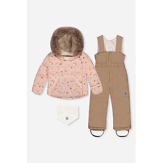 Deux par Deux Girls Animal Print Two Piece Snowsuit with Hooded Coat and Snow Pants