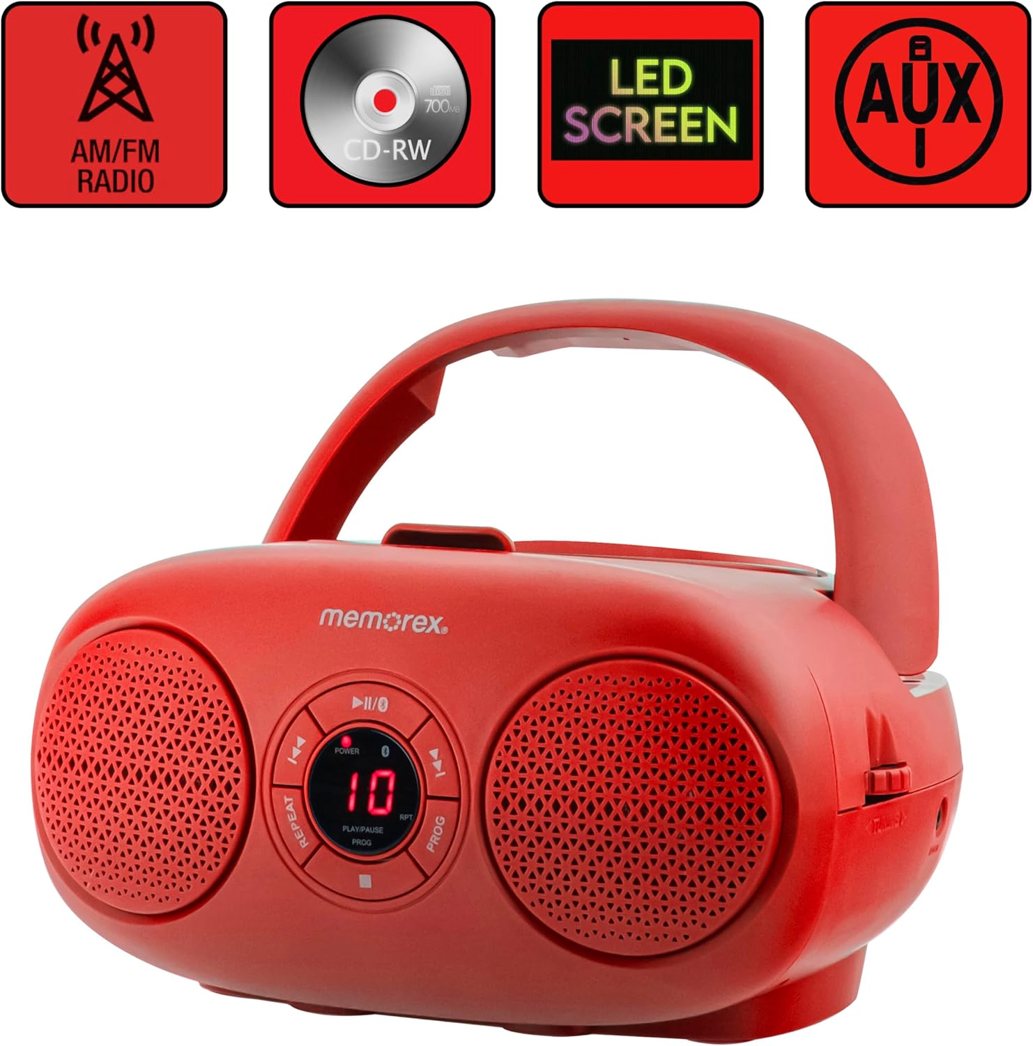 Memorex MX-BCD20 Portable Bluetooth Boombox, Red