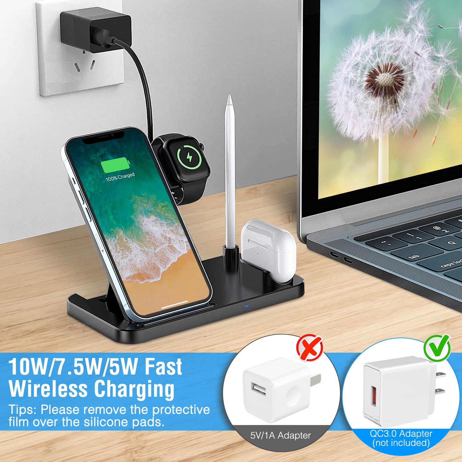 GBruno 4-in-1 Foldable Wireless Charging Station