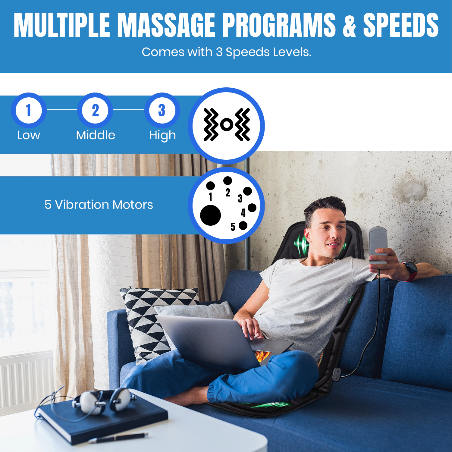 Pursonic Unisex Heated Vibrating Massage Chair Cushion Mat