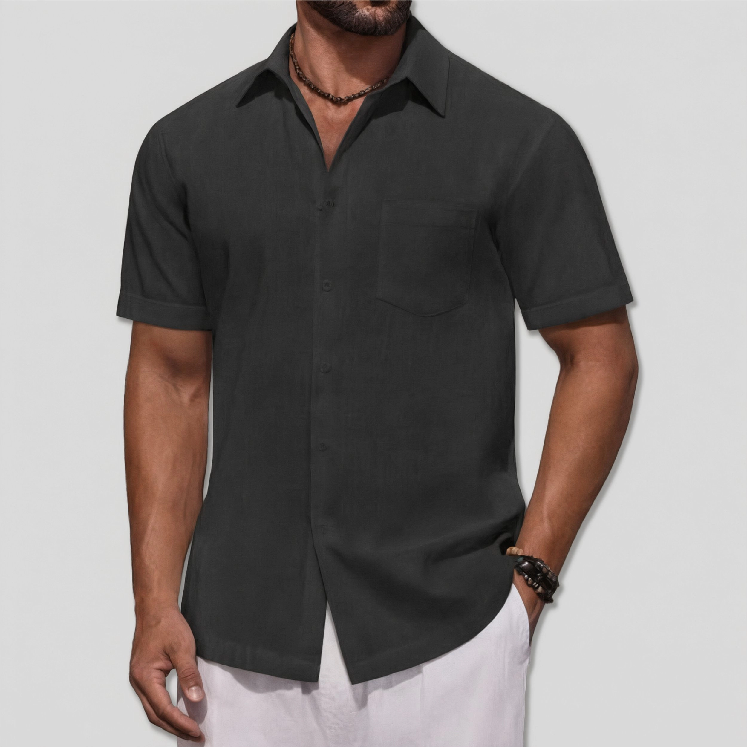 COOFANDY Mens Short Sleeve Button Down Shirts  Lapel Collar Pocket Casual Tops