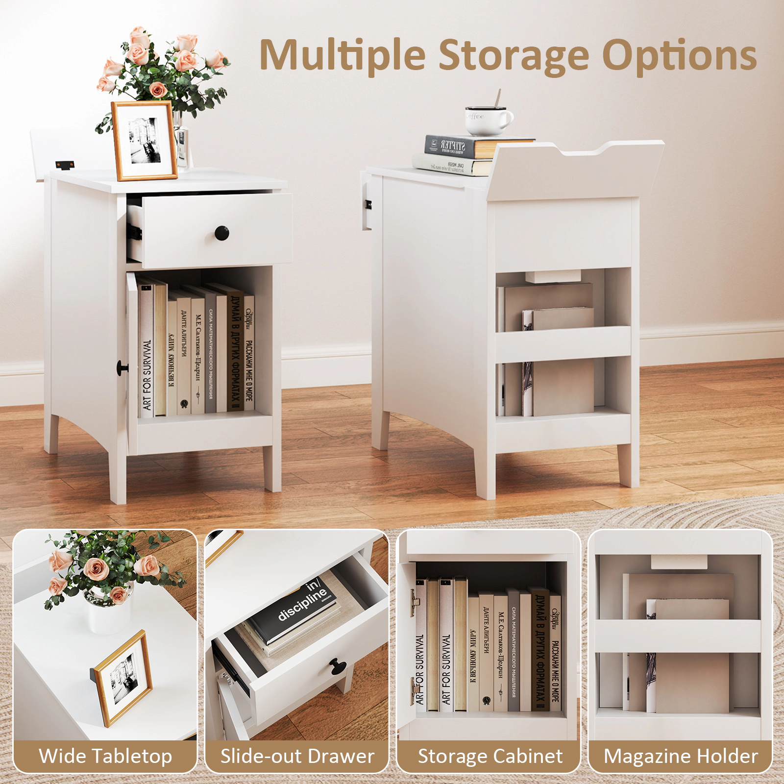 SlickBlue Flip Top Nightstand with Charging Station