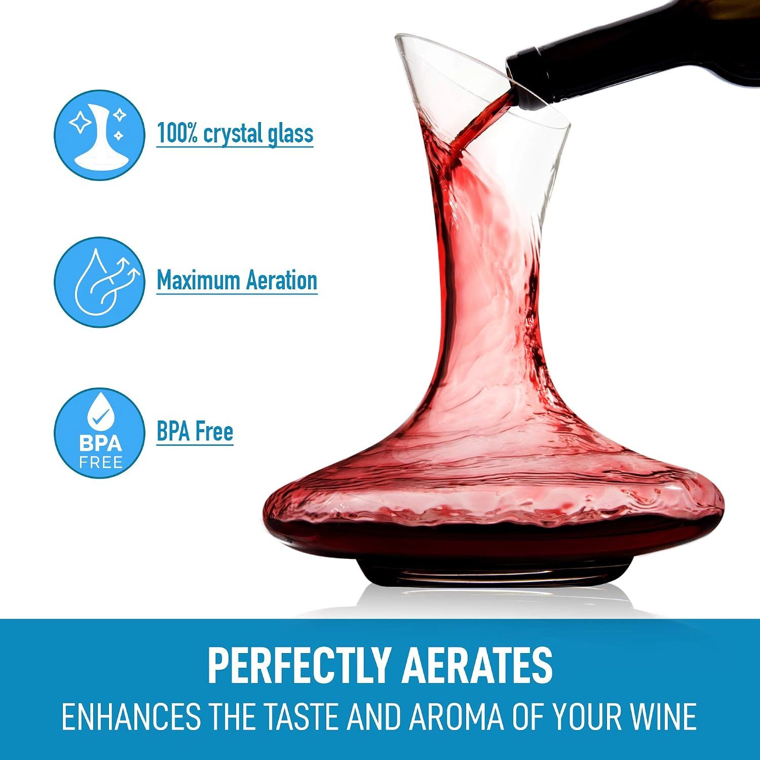 Zulay Kitchen Red Wine Decanter - Hand Blown Crystal Aerator - Carafe Pitcher for Full Bottle