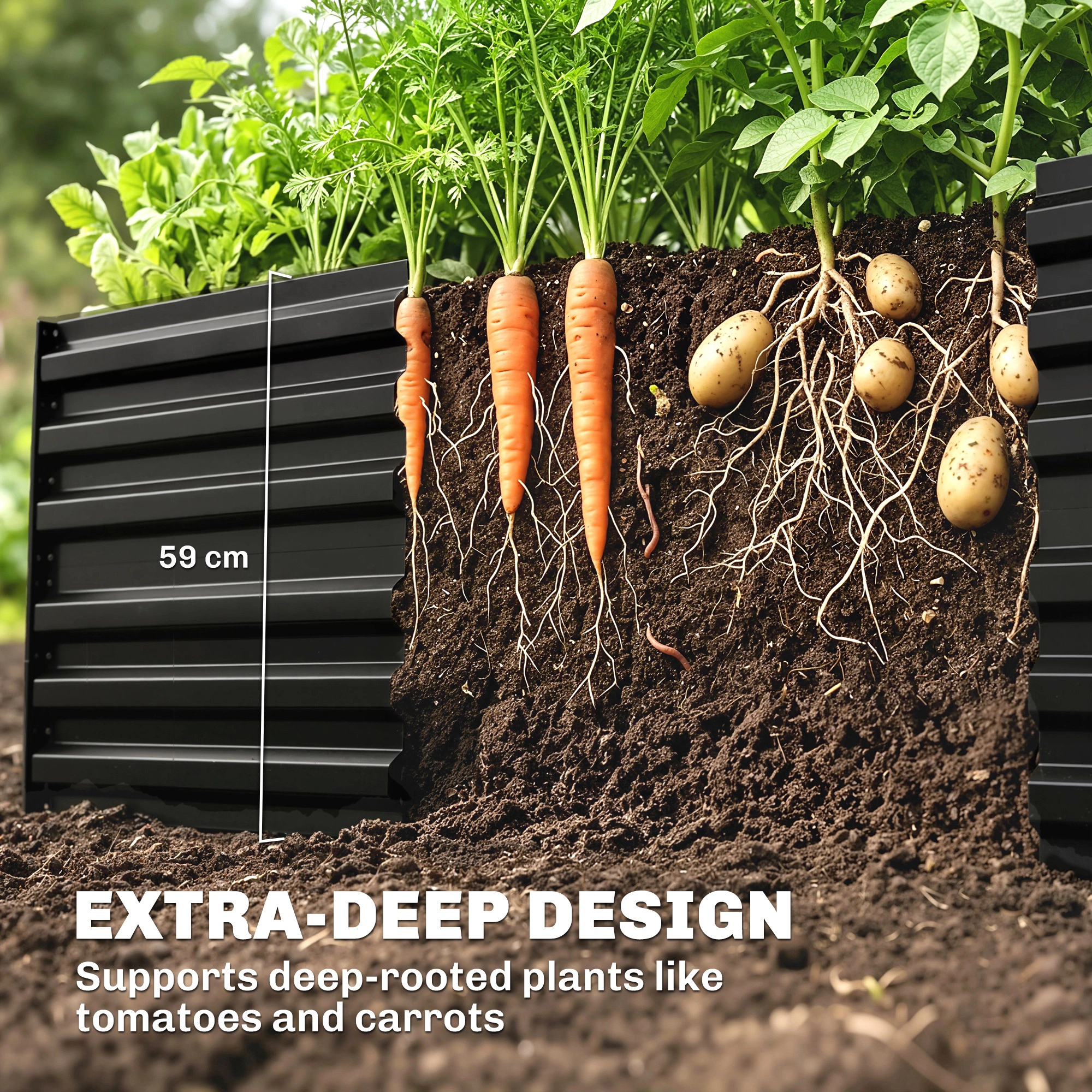 HONGGE Galvanized Raised Garden Bed, Steel Outdoor Planters with Reinforced Rods, 71" x 36" 23"