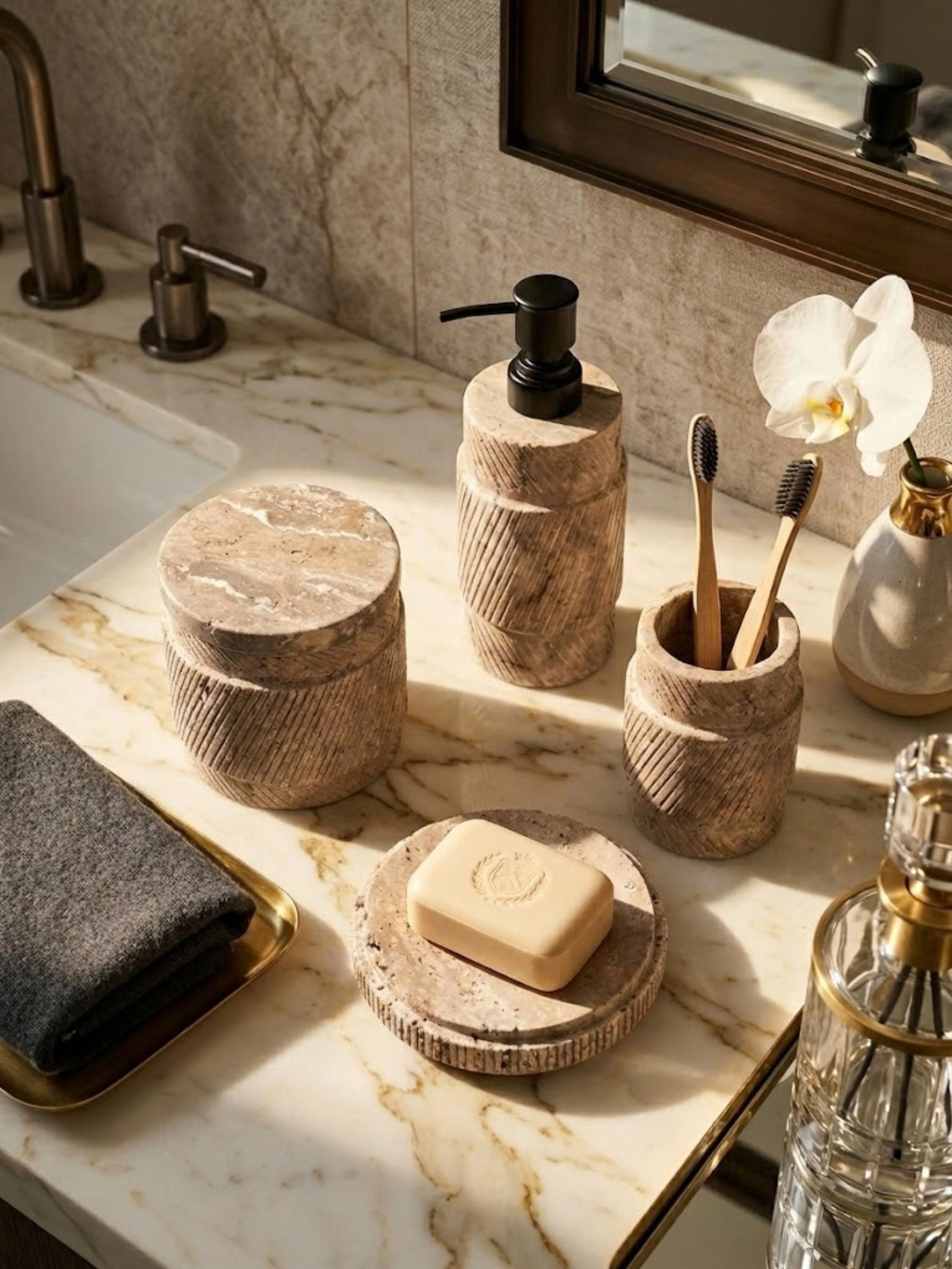 GAURI KOHLI Tallinn Gray Travertine Bath Accessories