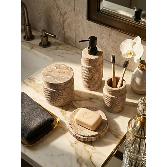 GAURI KOHLI Tallinn Gray Travertine Bath Accessories