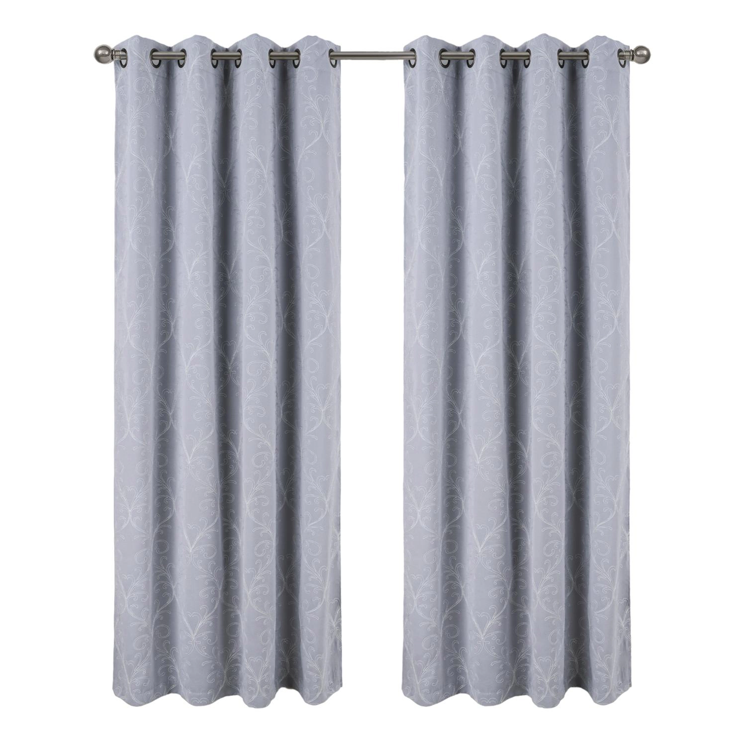 RT Designer Collection Kimber Embroidered Blackout Luxurious Decorative Grommet Curtain Panel 54" x 84" Silver