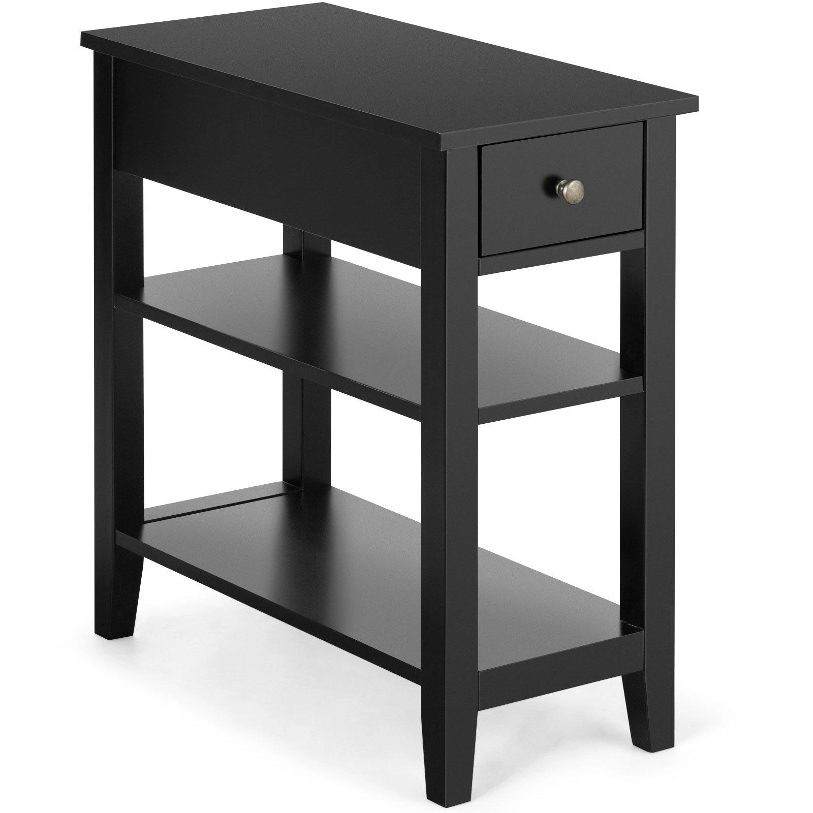 LJG 3-Tier End Table with Drawer Slideway and Double Shelves