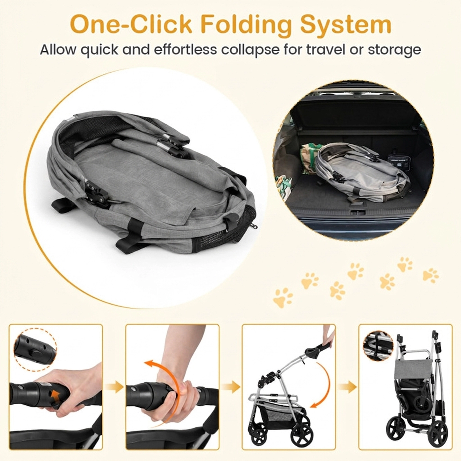 SUGIFT Gray 3-in-1 Pet Stroller with Detachable Carrier 18.5-in W 28.5-in D 39.5-in H 26.5-lb Cart Capacity