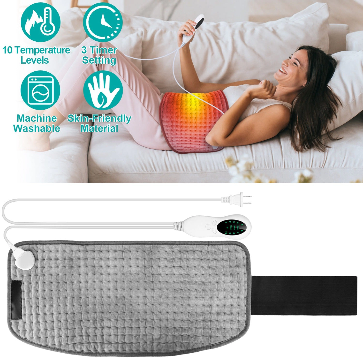 GBruno Soft Cotton Electric Heating Pad With Timer