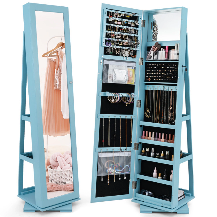 Hivvago 360° Rotatable 2-in-1 Lockable Jewelry Cabinet with Full-Length Mirror