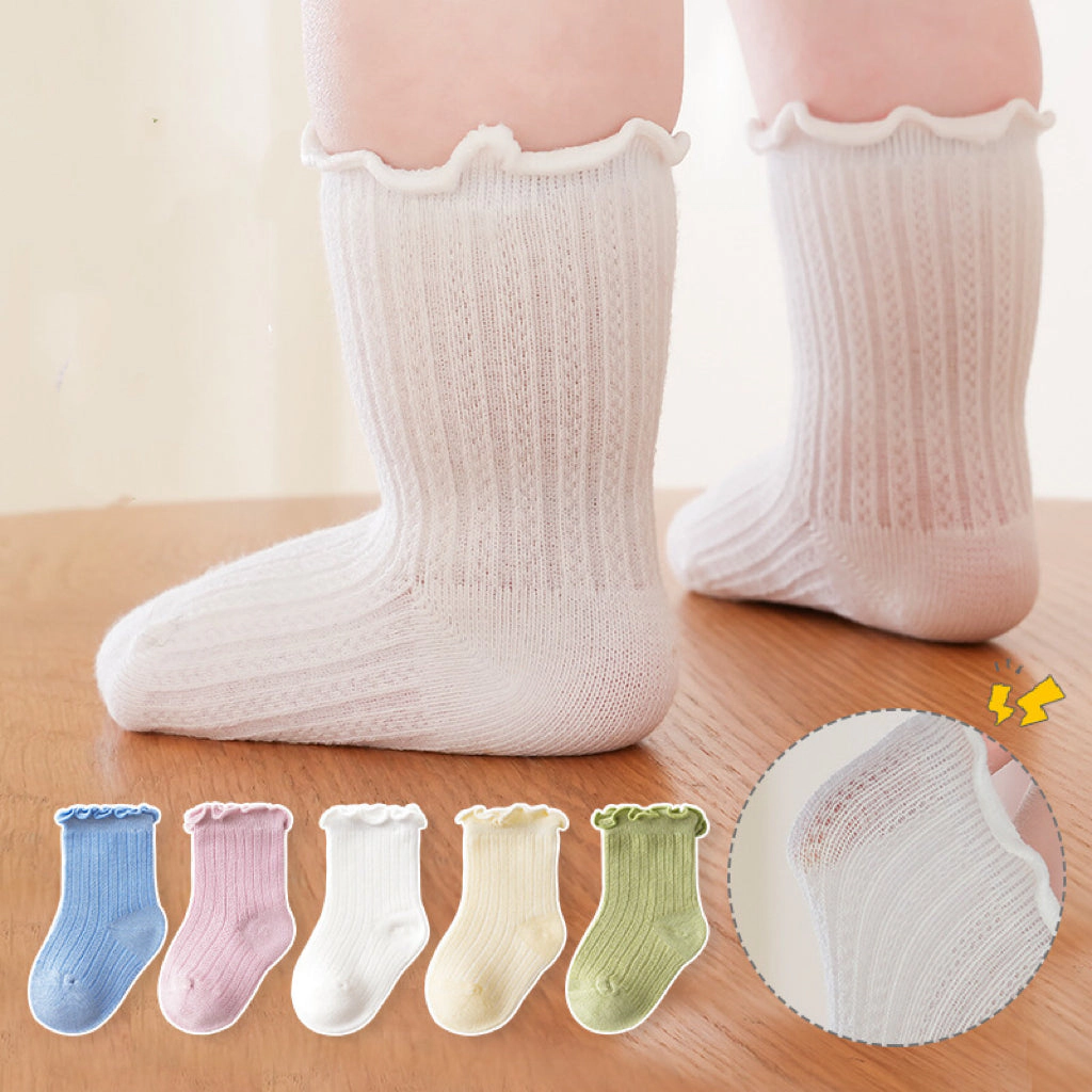MyKids-USA Baby Solid Color Mesh Breathable Ruffle Design Socks