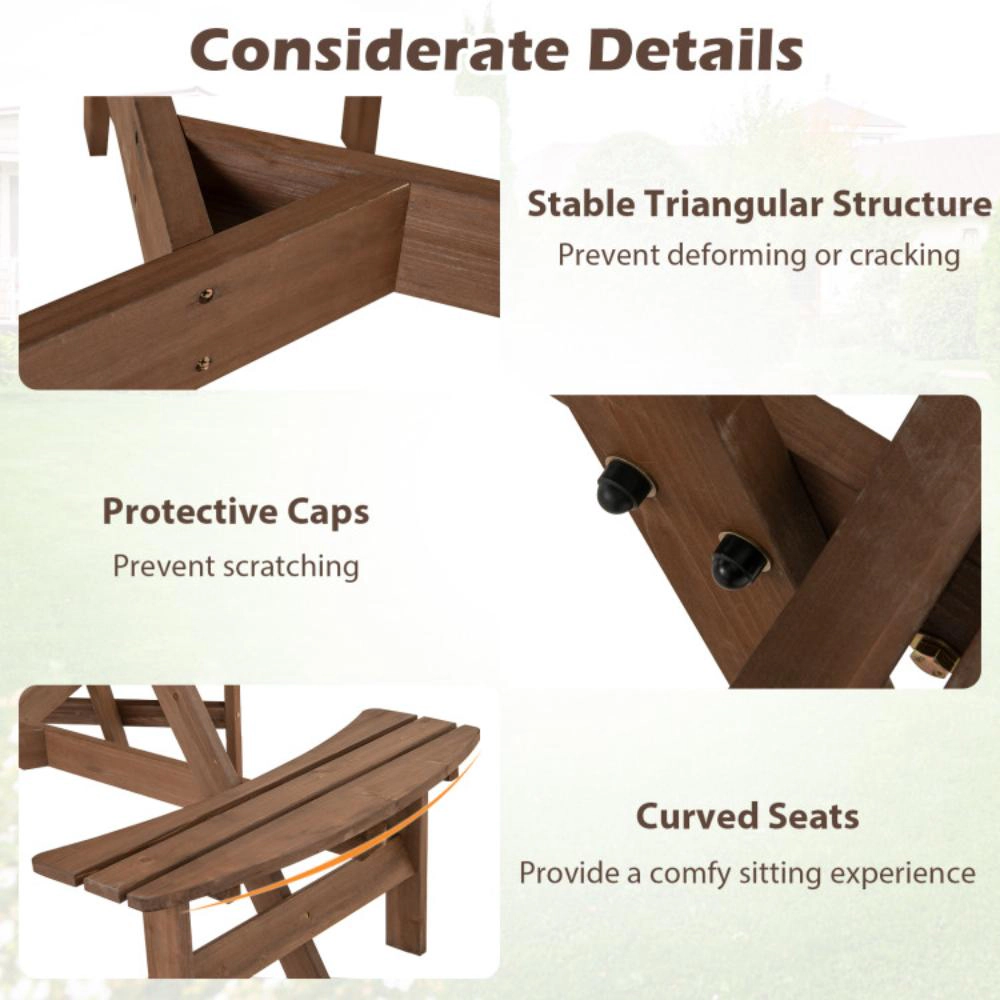 Hivvago 6-Person Round Picnic Table Set With 3 Built-In Benches And Umbrella Hole