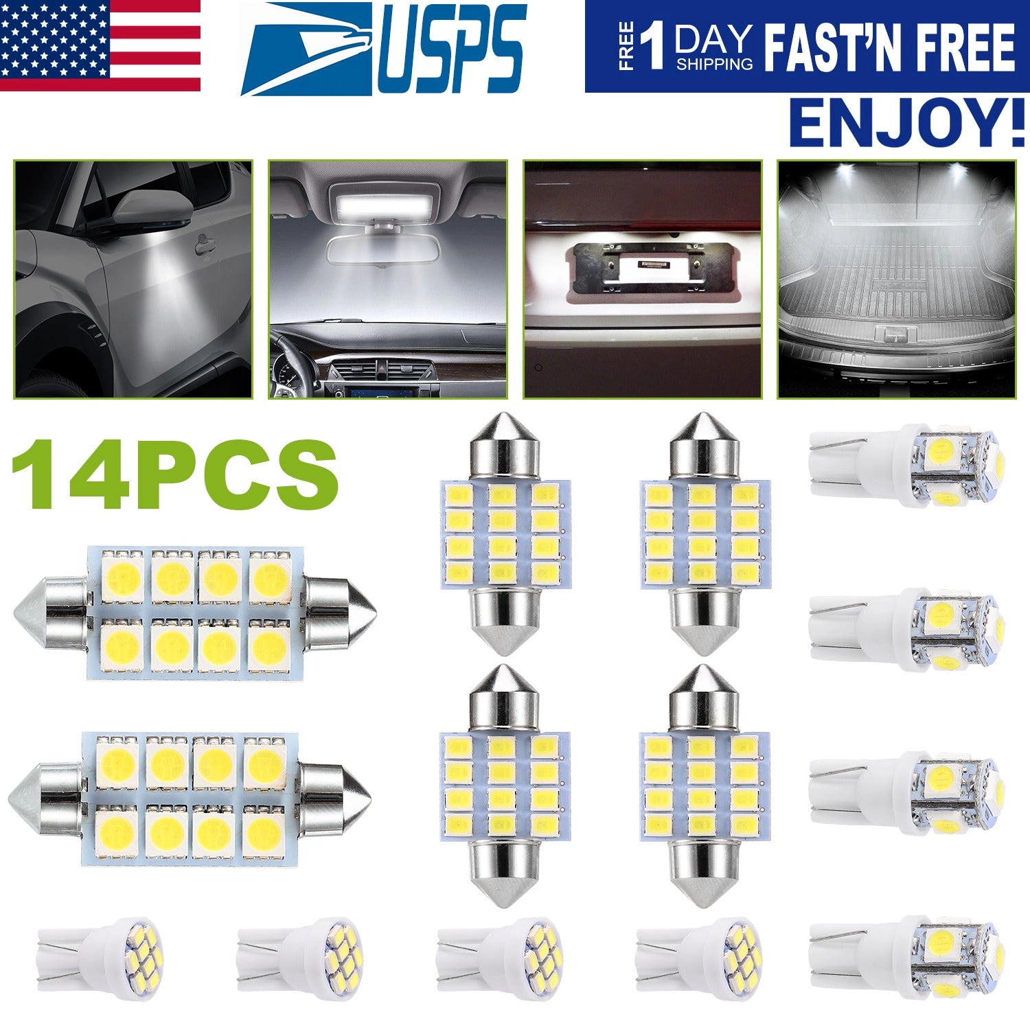 GBruno 14-Piece LED Interior Car Light Bulb Kit