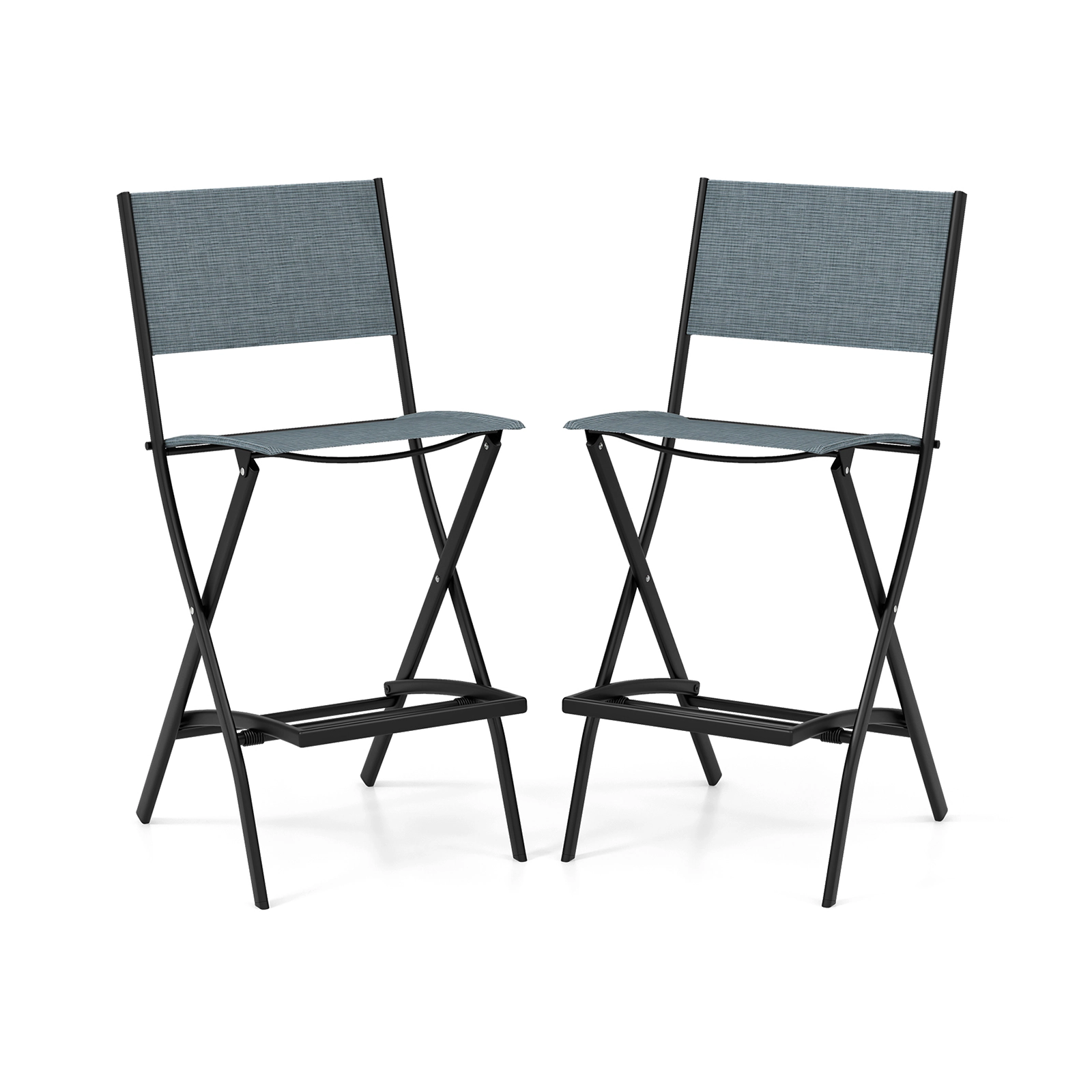 SUGIFT Folding Fabric Bar Stool Set of 2 with Backrest and Footrest for Home Bar Sets 330-lb Capacity 28-in Seat Height