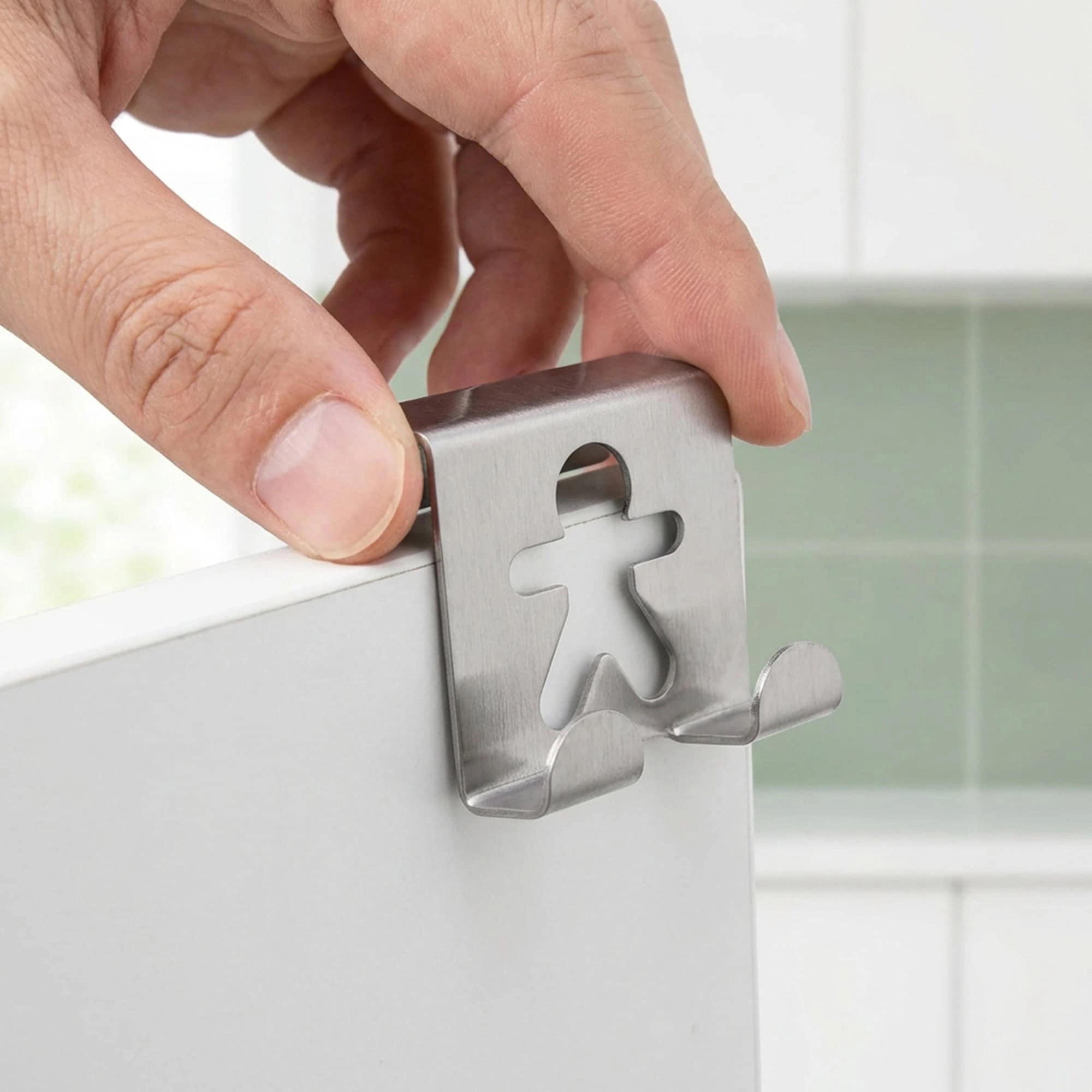 Evideco French Home Goods Set of 2 Over-the-Cabinet Towel Hooks - Metal Man and Woman Silhouettes, No-Drill Installation