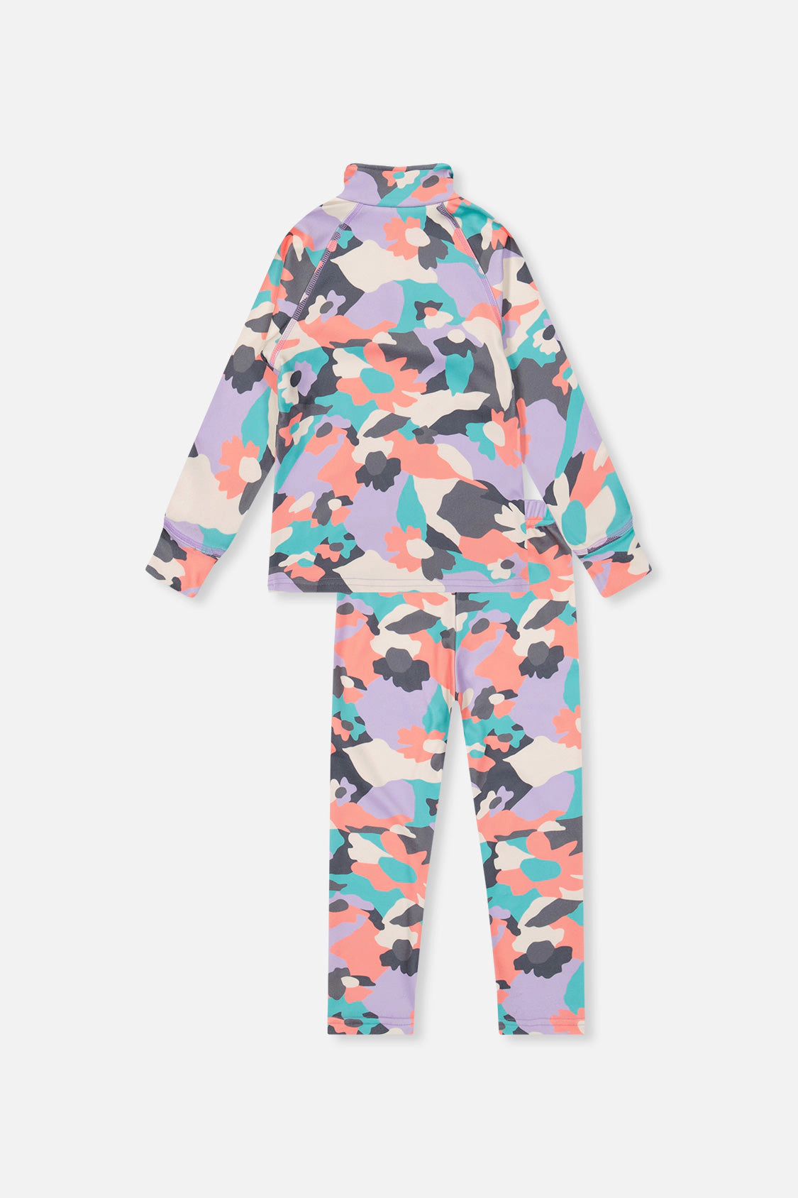 Deux par Girls Two Piece Camouflage Print Half-Zip Thermal Underwear Top and Pants Set