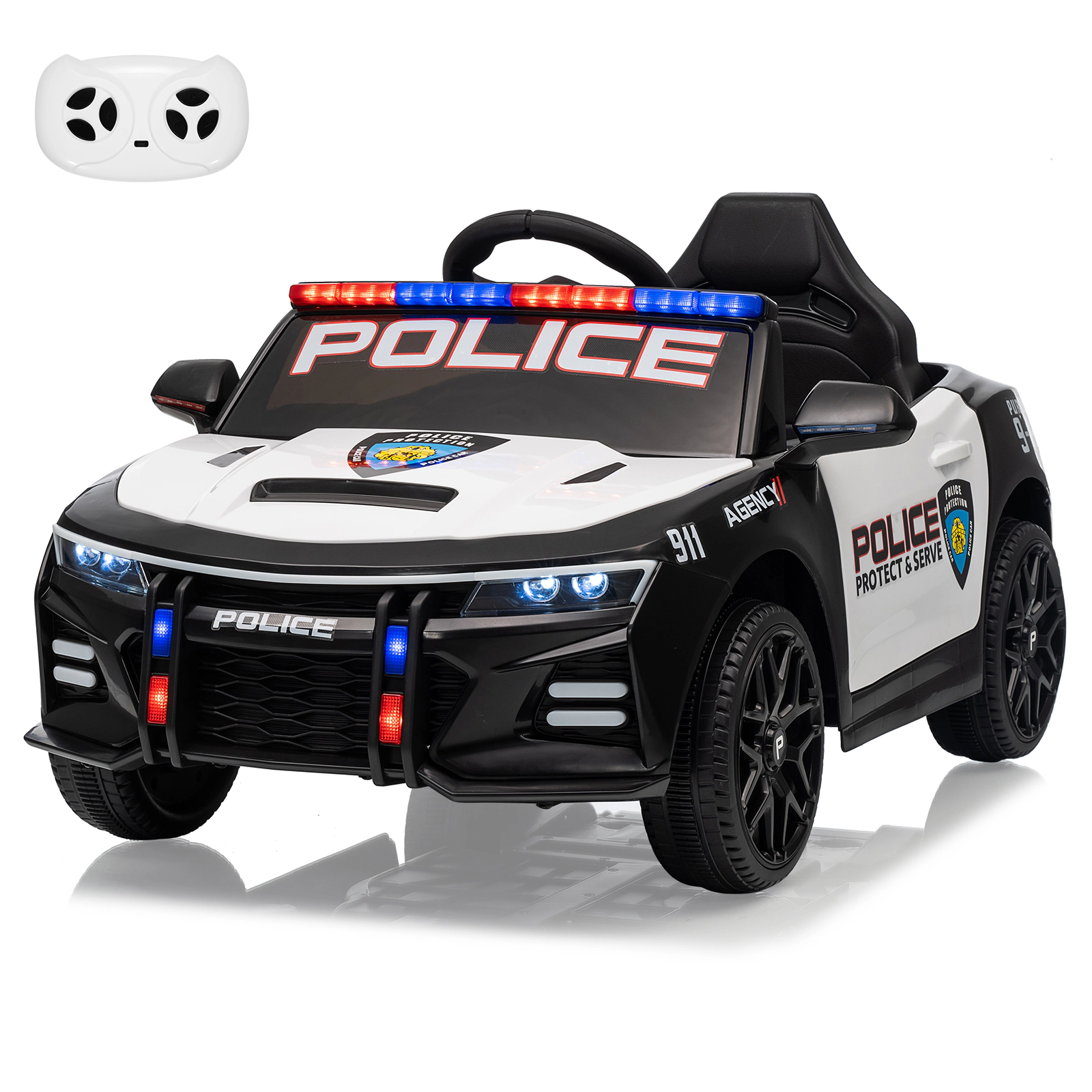 Kids Police Ride On Car, Battery Powered Electric Cop Car Toy w Remote, Emergency Tones,Flashing Lights,Music&Suspension