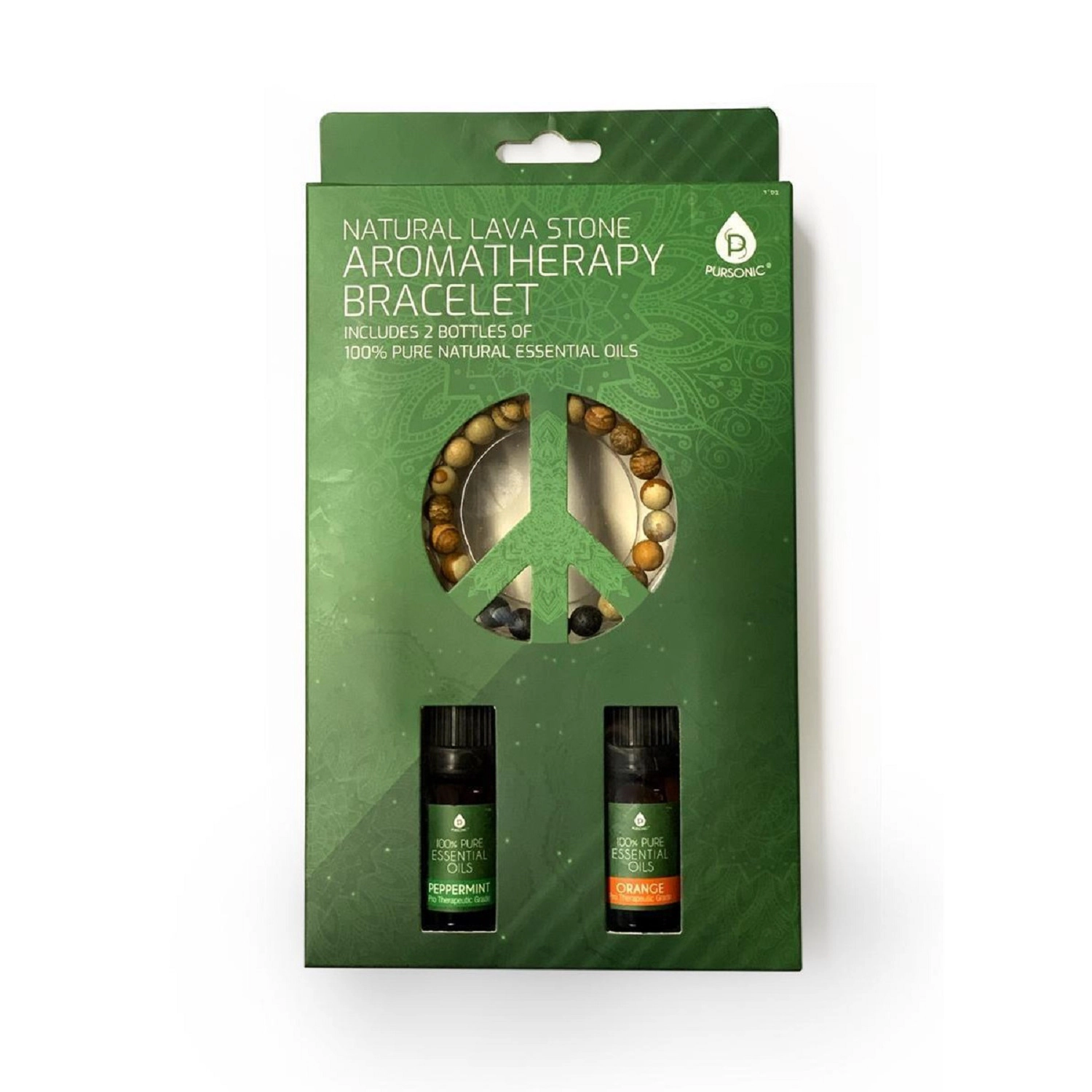 Pursonic Unisex Aromatherapy Wellness Bracelet with Lava Stone Diffuser & Peppermint Sweet Orange Essential Oils