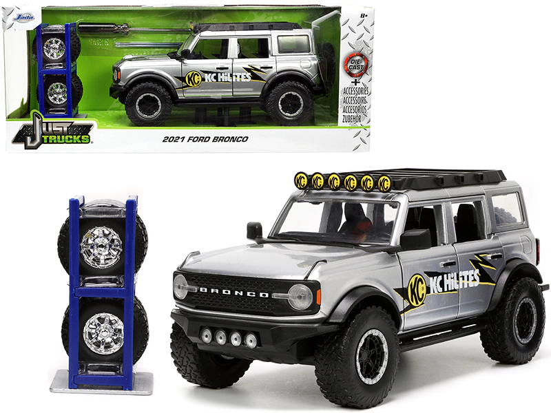 Jada 2021 Ford Bronco Gray Metallic "KC HiLiTES" with Extra Wheels "Just Trucks" Series 1/24 Diecast Model Car by Jada