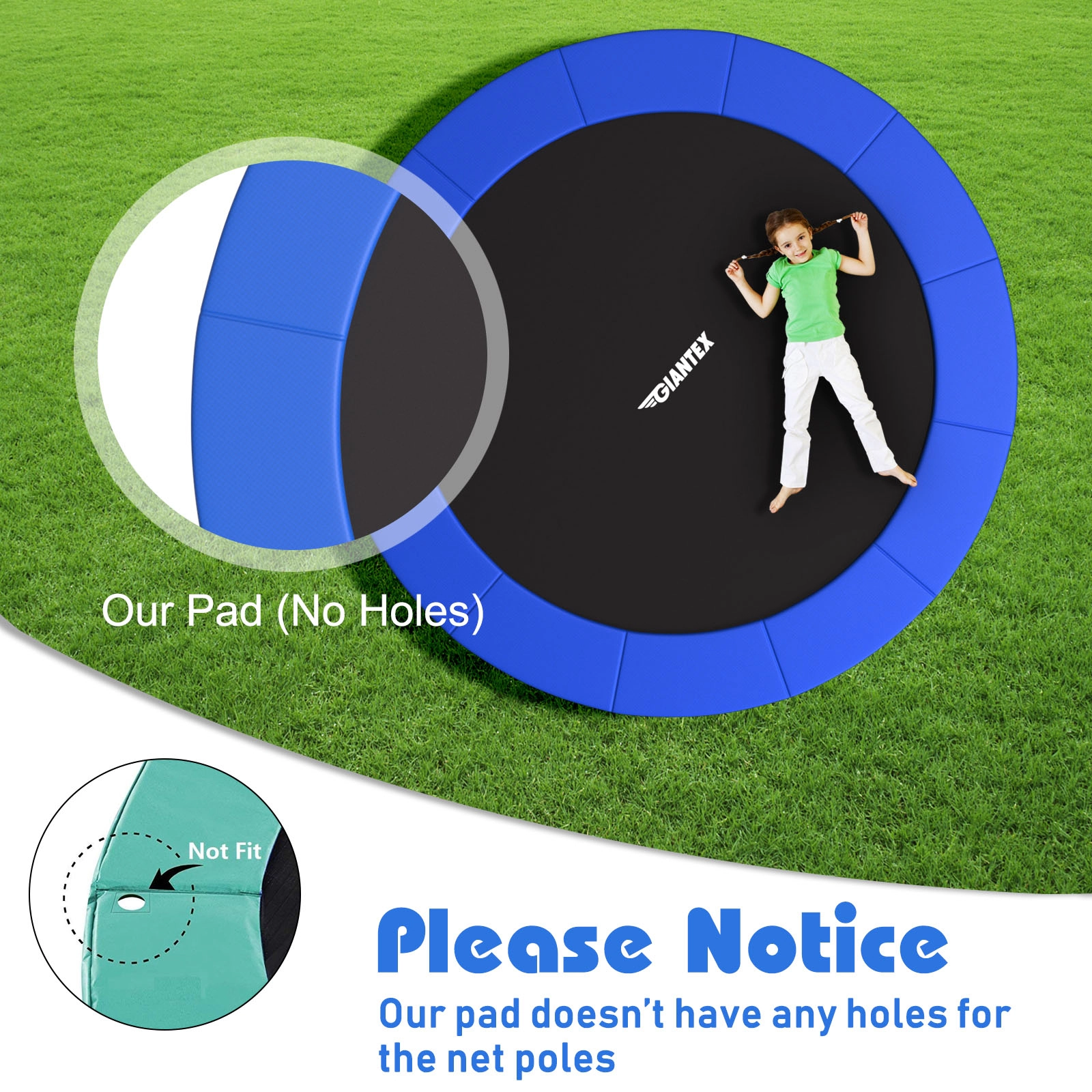 14-ft Universal Trampoline Safety Pad Spring Cover 12-in Width 0.6-in EPE Foam Elastic Straps Waterproof Blue