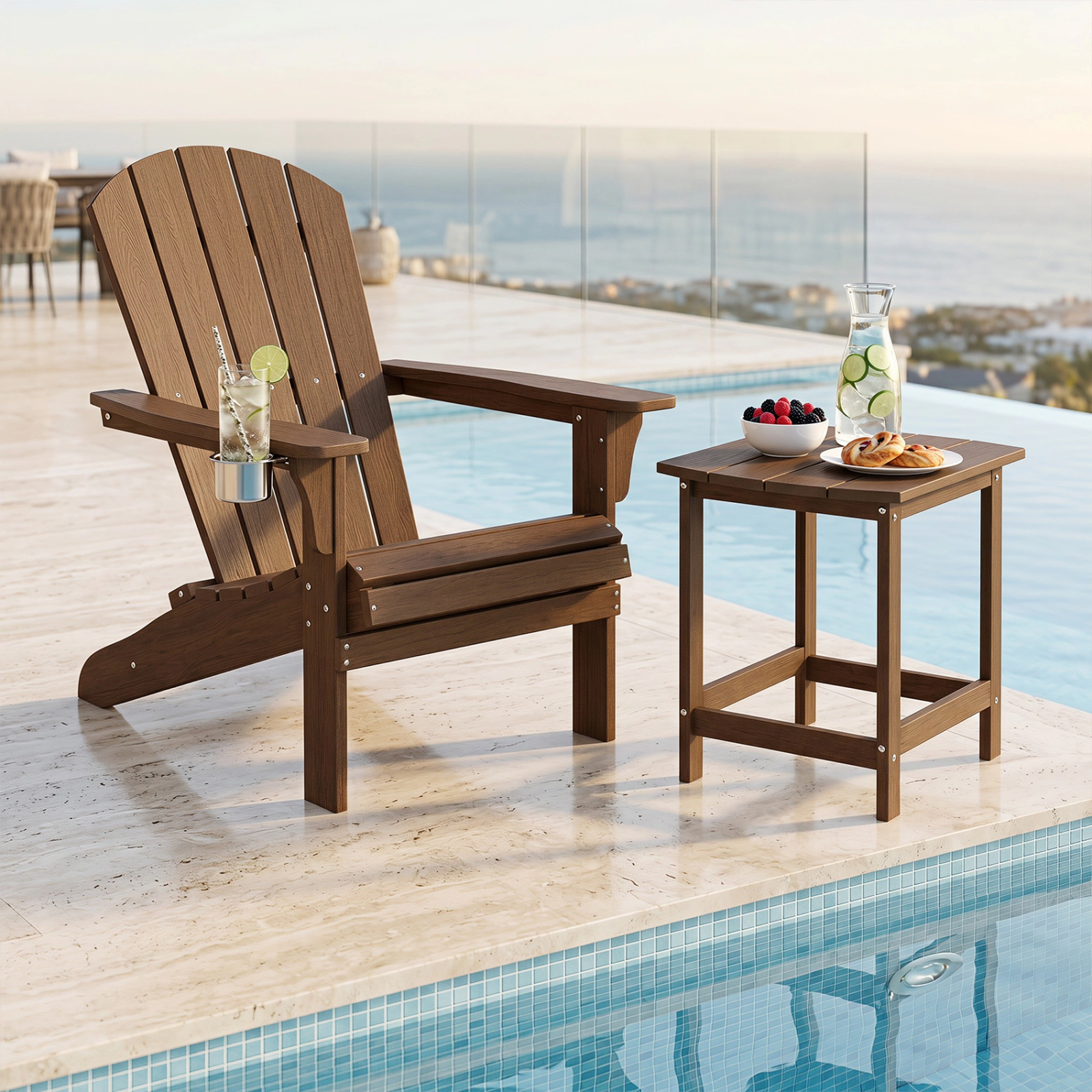 SUGIFT Coffee HDPE Weather Resistant for Garden and Patio 18 in Outdoor Side Table
