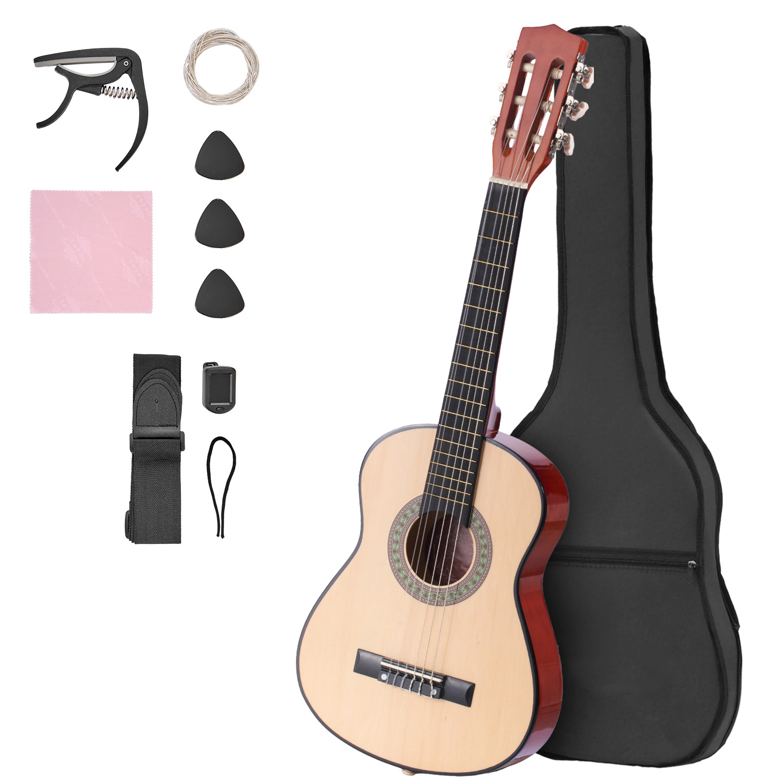 HONGGE Classical Guitar 30 Inch Wood Starter Kit for Beginners with Nylon Strings Gig Bag Strap Tuner