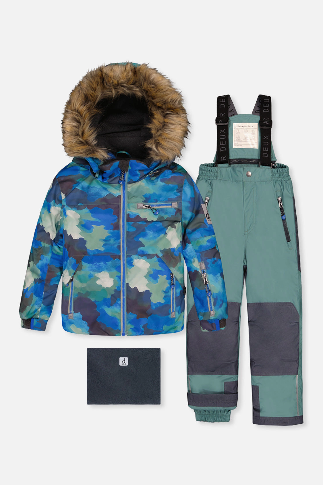 Deux par Boys Camouflage Print Two Piece Play Snowsuit with Hooded Jacket and Snow Pants