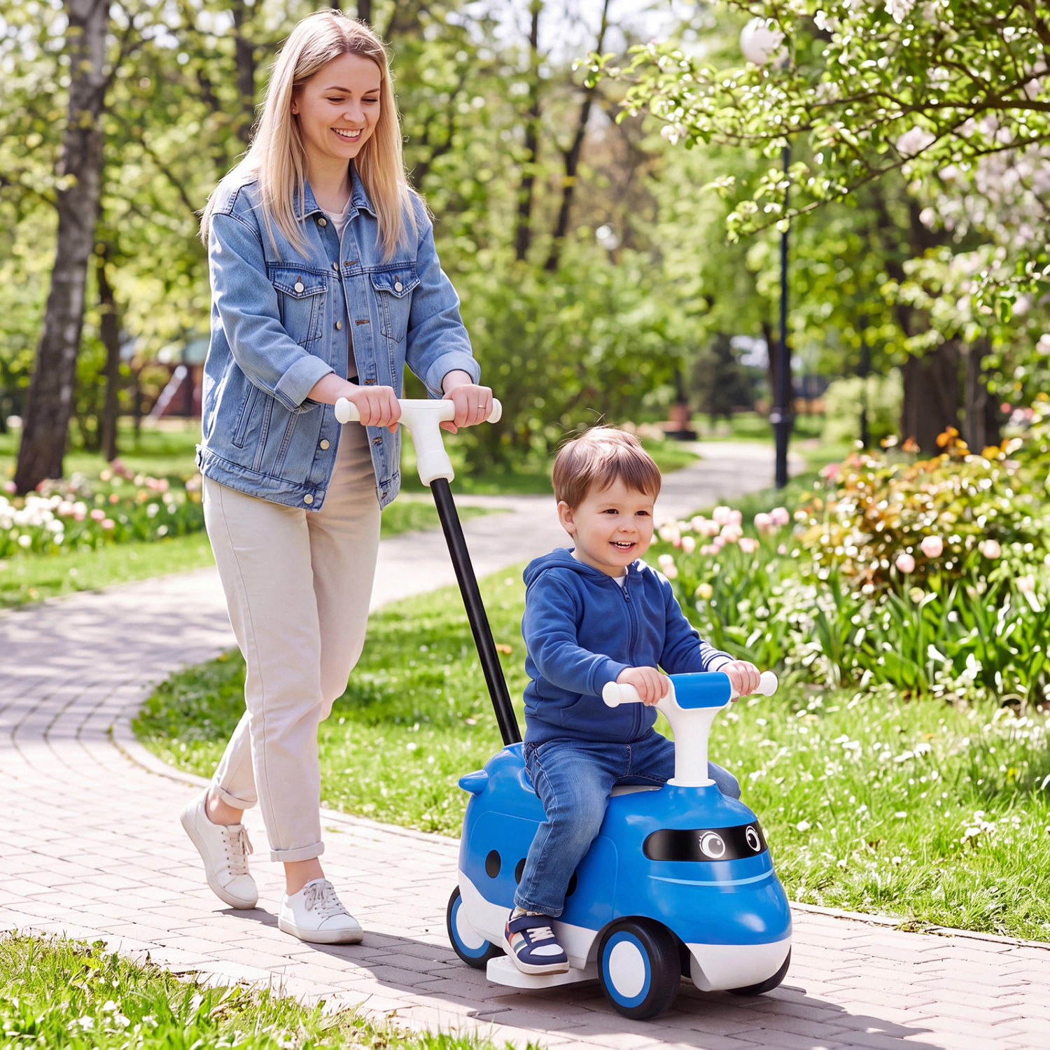LJG 2-in-1 Ride on Push Car for Toddlers 1-3 Years Old with Horn
