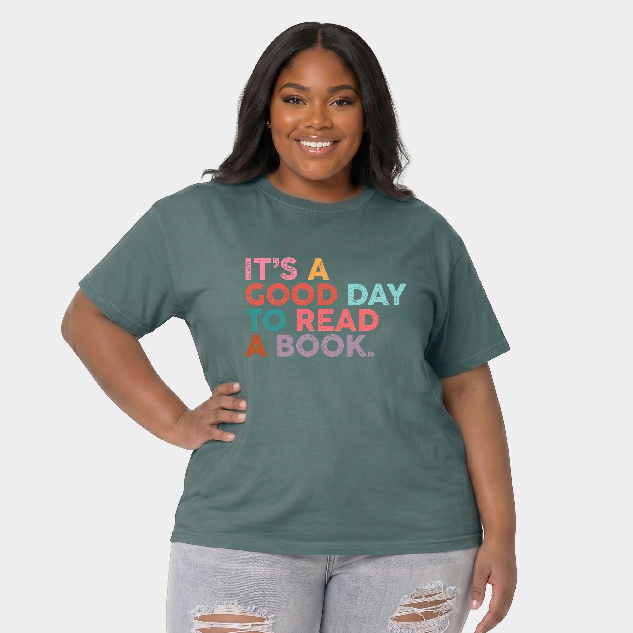 Simply Sage Market - Women's Plus Garment Dyed Tee It's A Good Day To Read Book Colorful