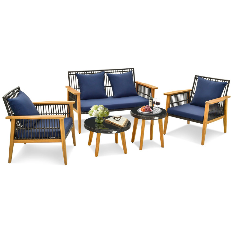 Hivvago 5 Piece Outdoor Conversation Set With 2 Coffee Tables For Backyard Poolside