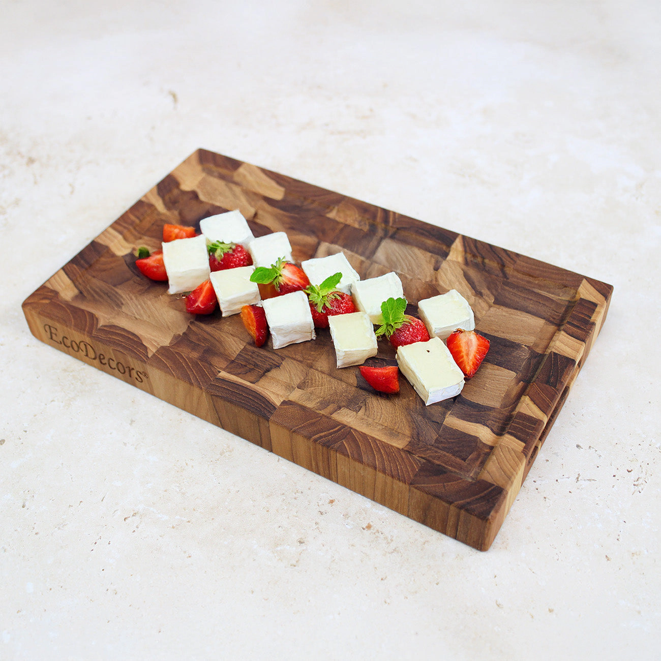 EcoDecors 10" x 6" FSC Teak End Grain Reversible Cutting Board