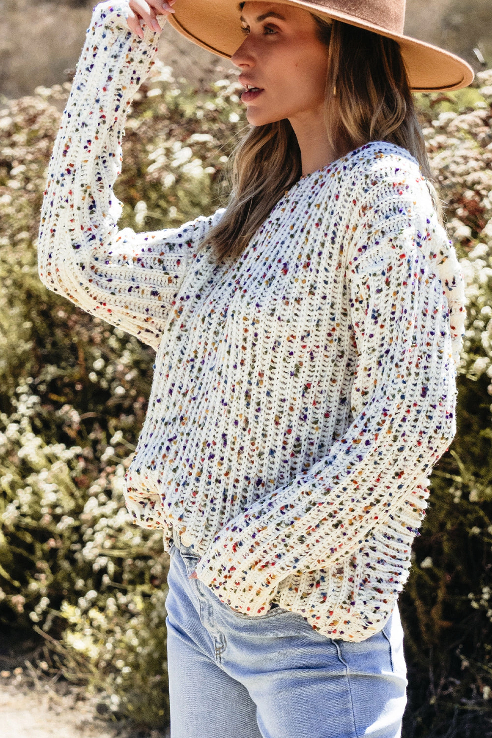 Threaded Pear Women's Scarlett Confetti Reversible Twist Sweater