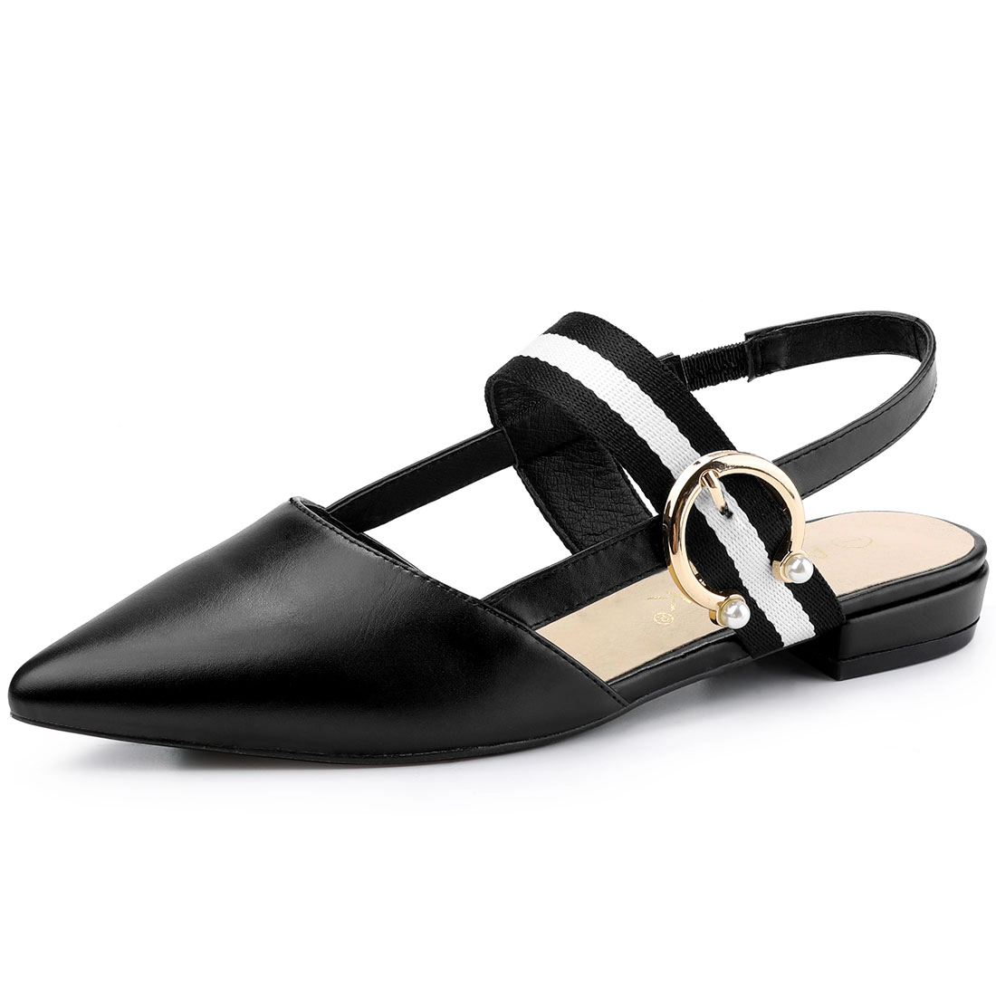 BLISSFUL STEP Women Pointed Toe Slingback Slip On Buckle Flat Mules