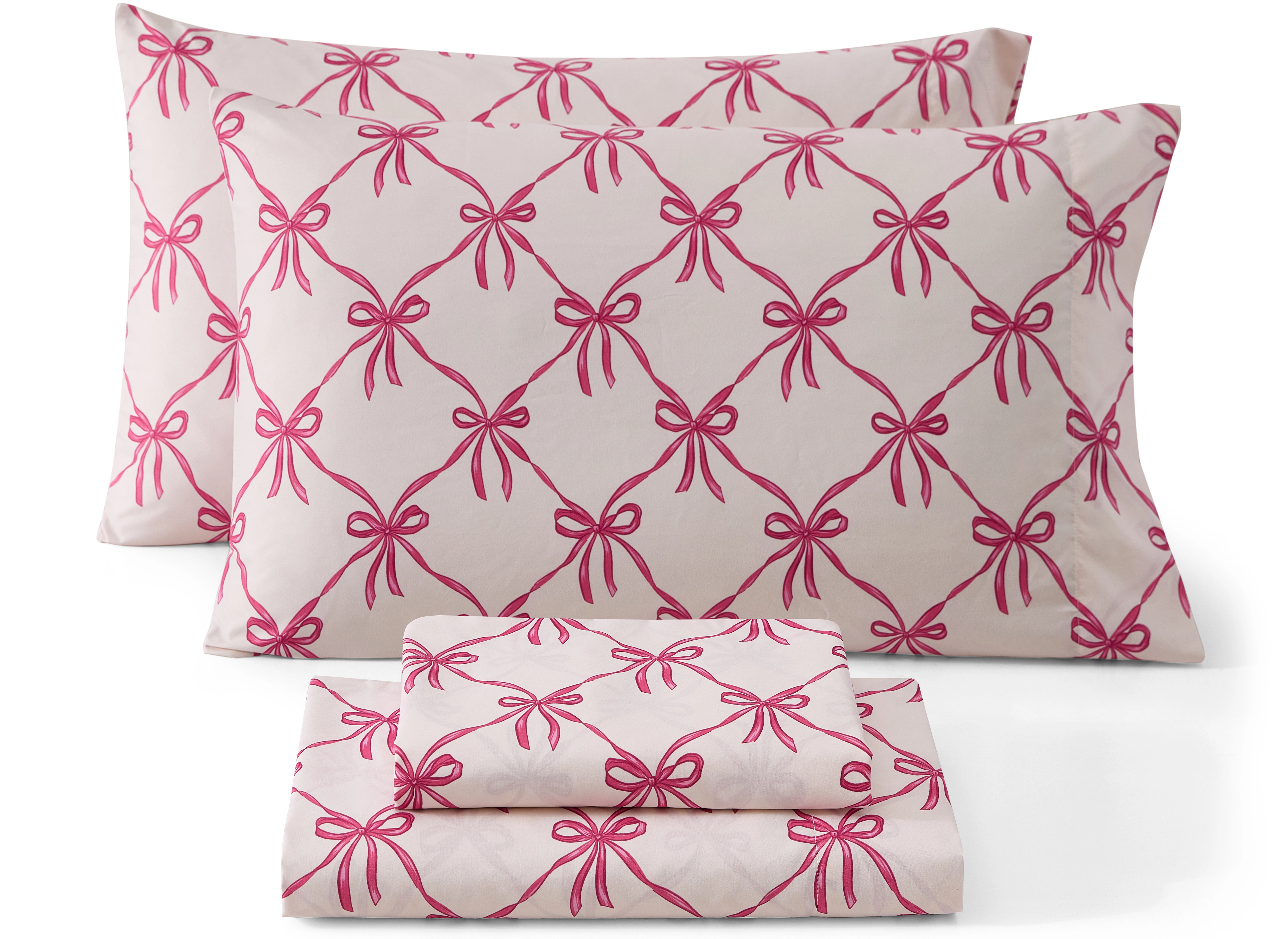 HLC.ME Bows Girls Bed Sheets Set Printed Patterned - Wrinkle Resistant & Ultra Soft - Fits Mattresses up to 15 in Deep