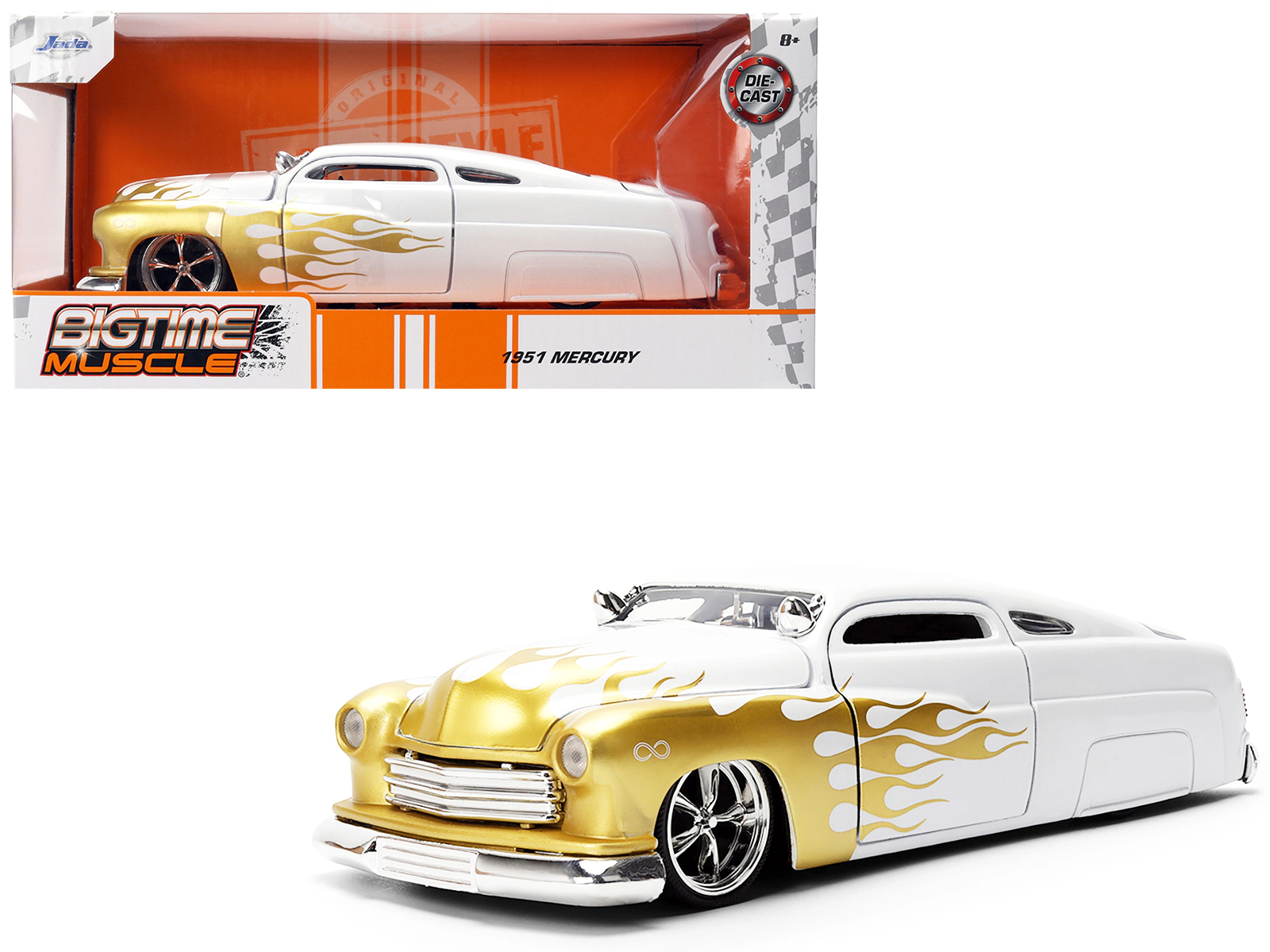 Jada 1951 Mercury Coupe White with Gold Flames "Bigtime Muscle" Series 1/24 Diecast Model Car by Jada