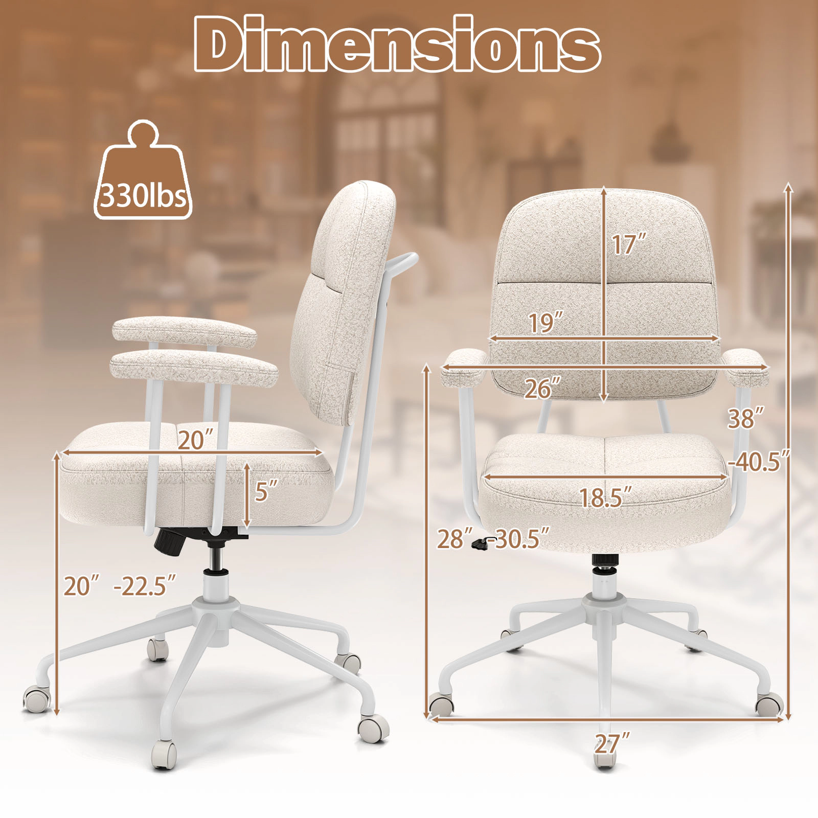 SUGIFT Ergonomic Task Home Office Chair 330-lb Capacity Brown/Beige with Cushioned Back and Arms