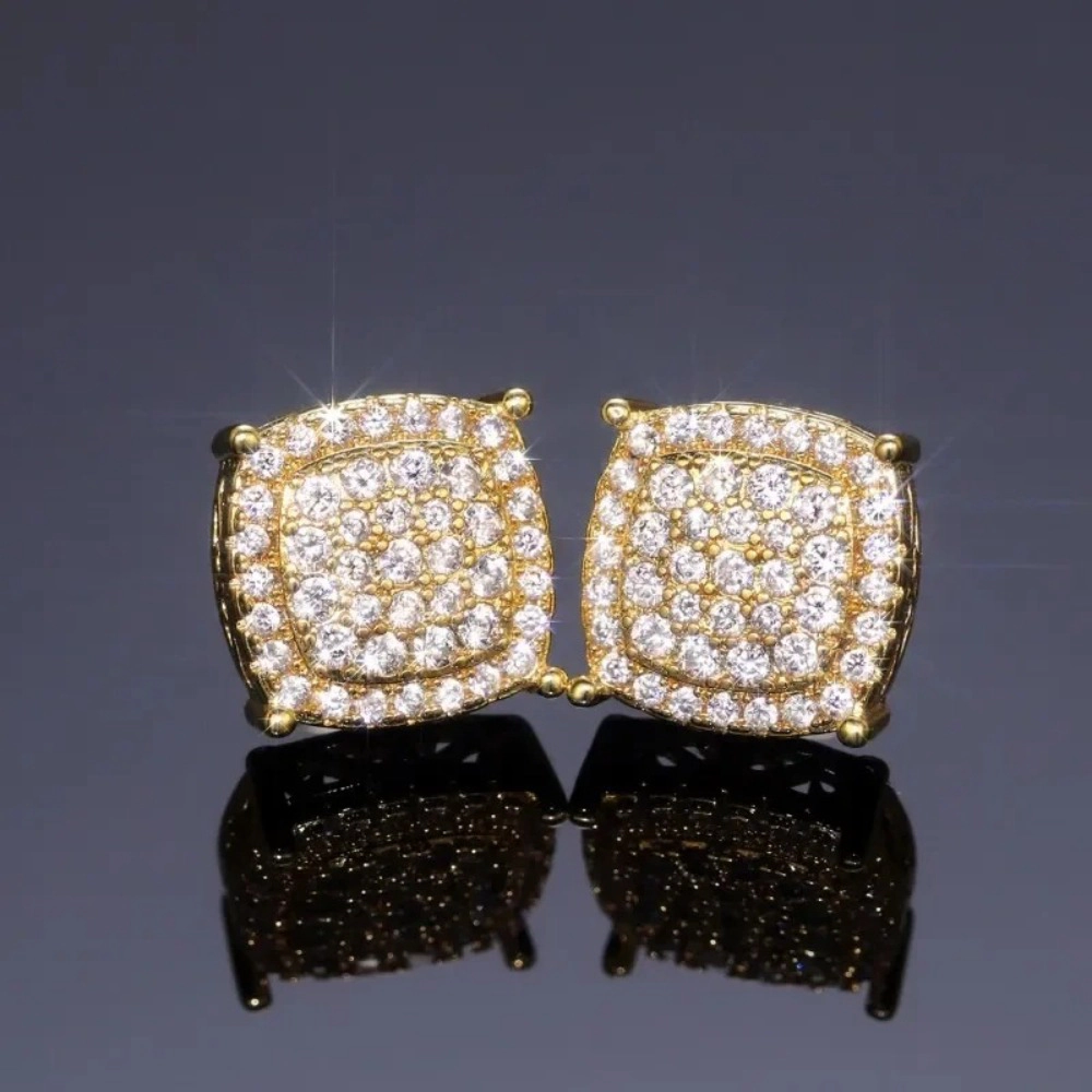 Wardrobe Whimsy Square Pave Set Cubic Zirconia Hip Hop Stud Earrings
