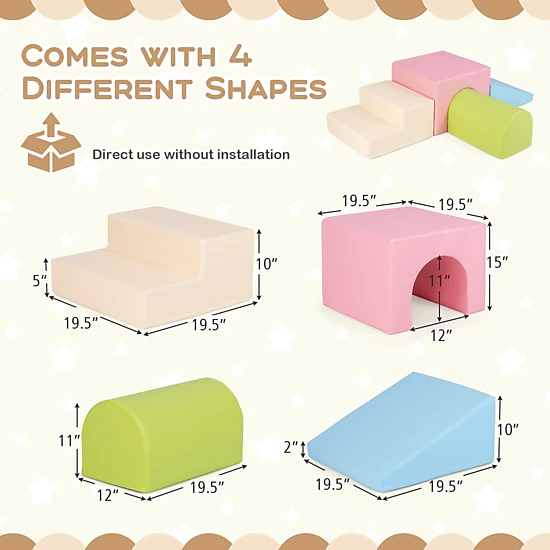SUGIFT Climb & Crawl Foam Block Play Set with Tunnel Slide Step & Half-Moon for Infant Baby Multicolor/Orange/Red/Yellow