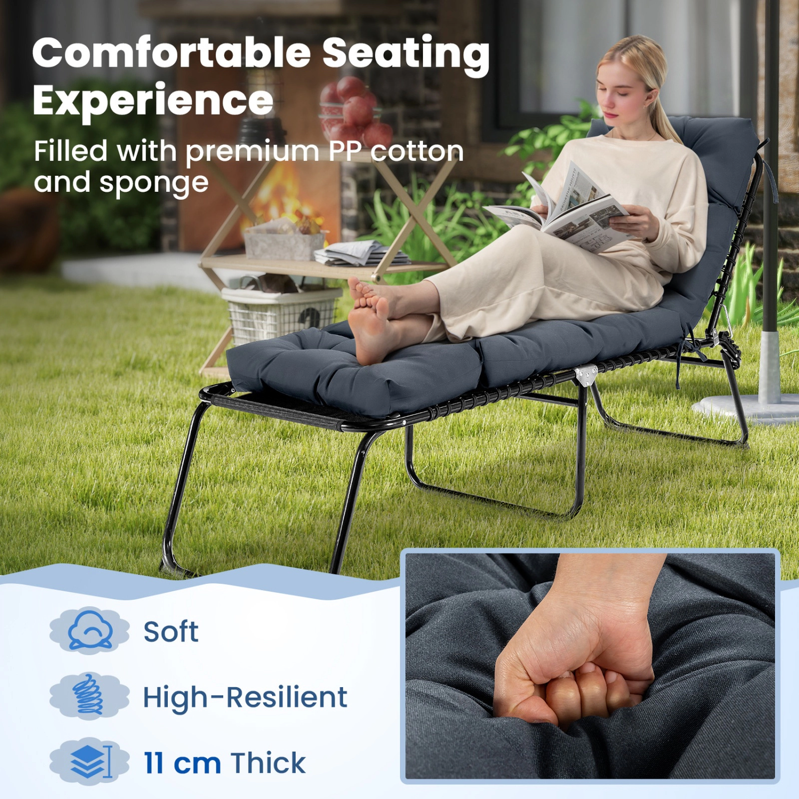 SUGIFT 2-Pack 73-in x 22-in Gray Waterproof Outdoor Lounge Chaise Cushions with High Back and 4 String Ties